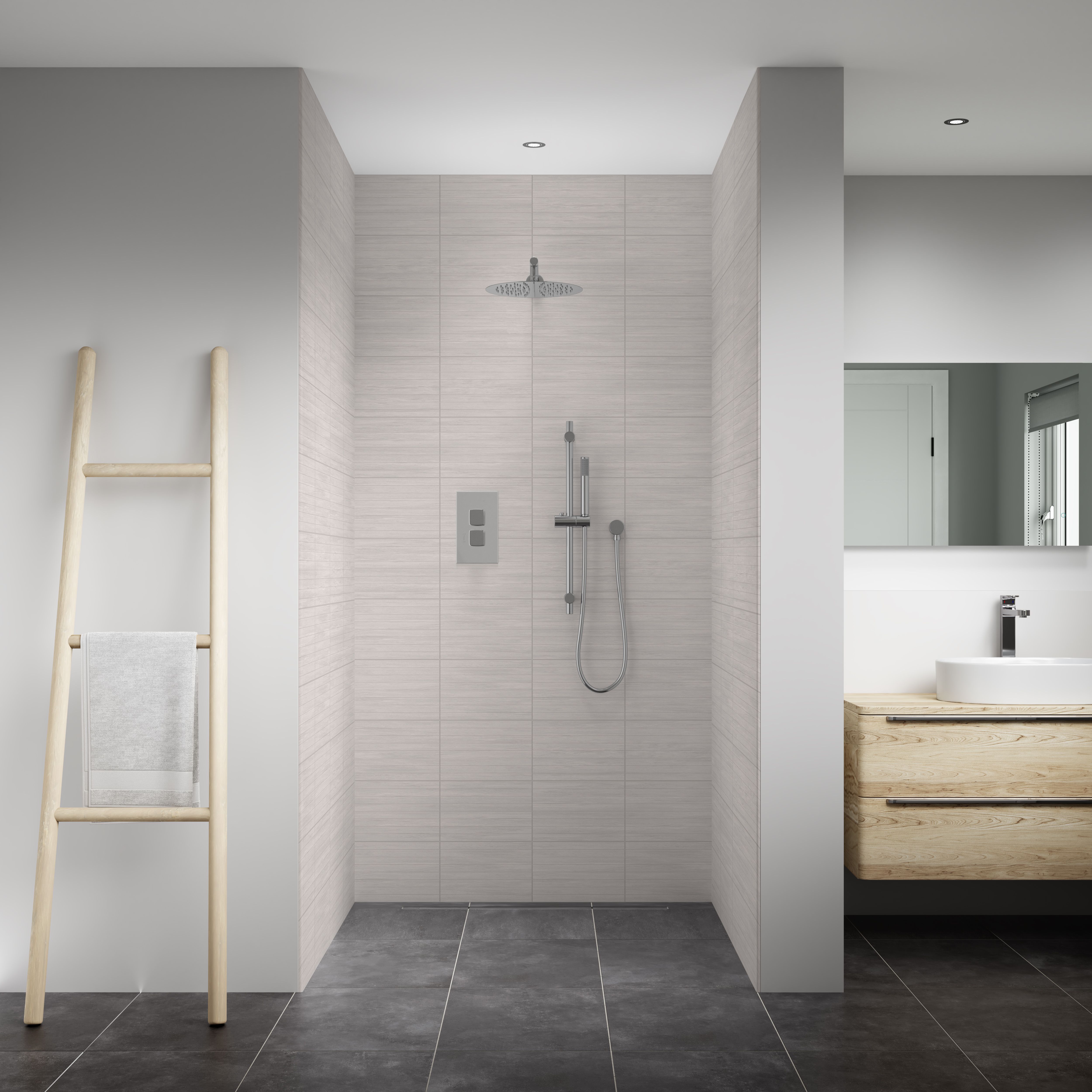 Splashwall Elite Matt Natural hessian Tile effect 3 sided Shower Wall ...