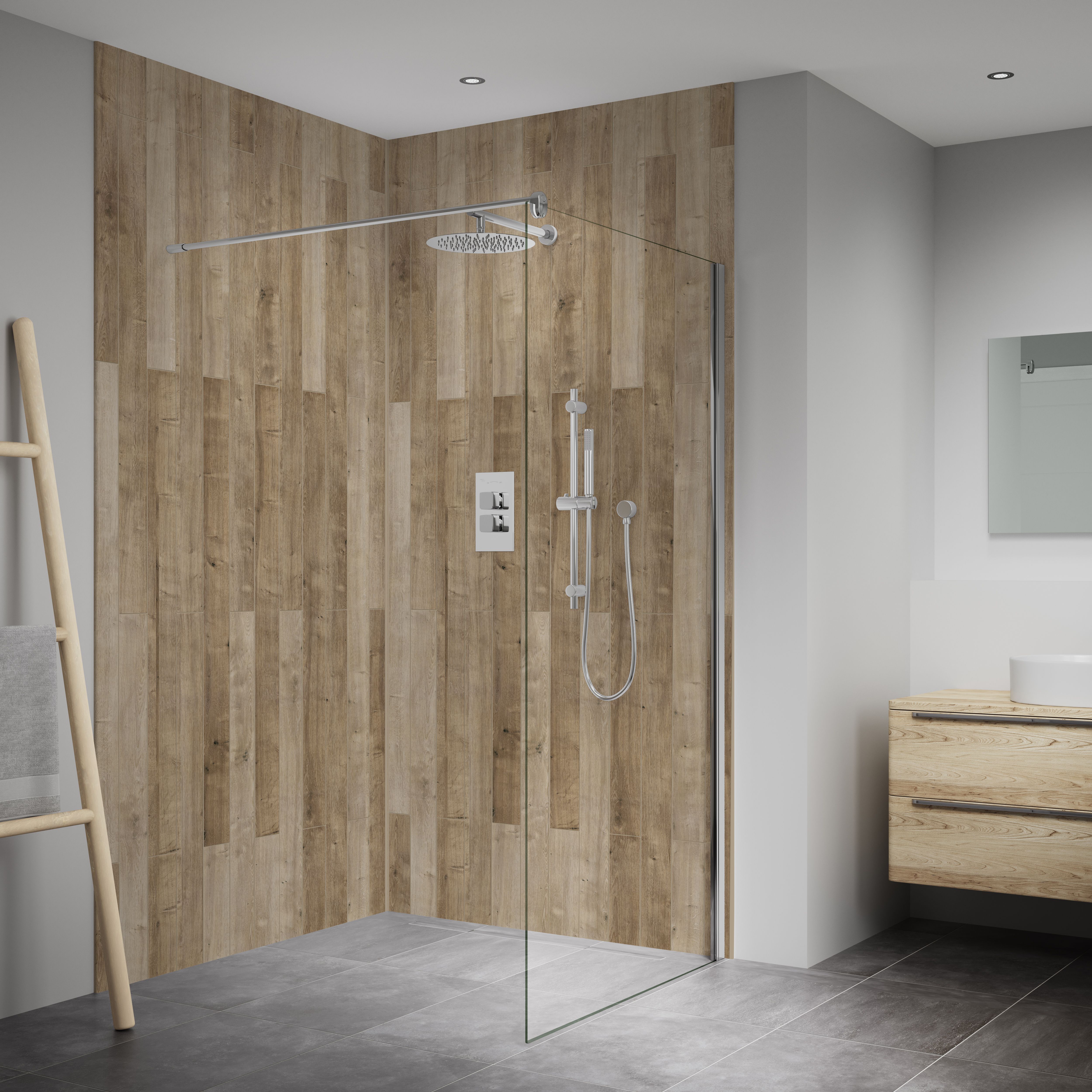 Splashwall Elite Matt Salcey brown Composite Postformed Bathroom Panel ...