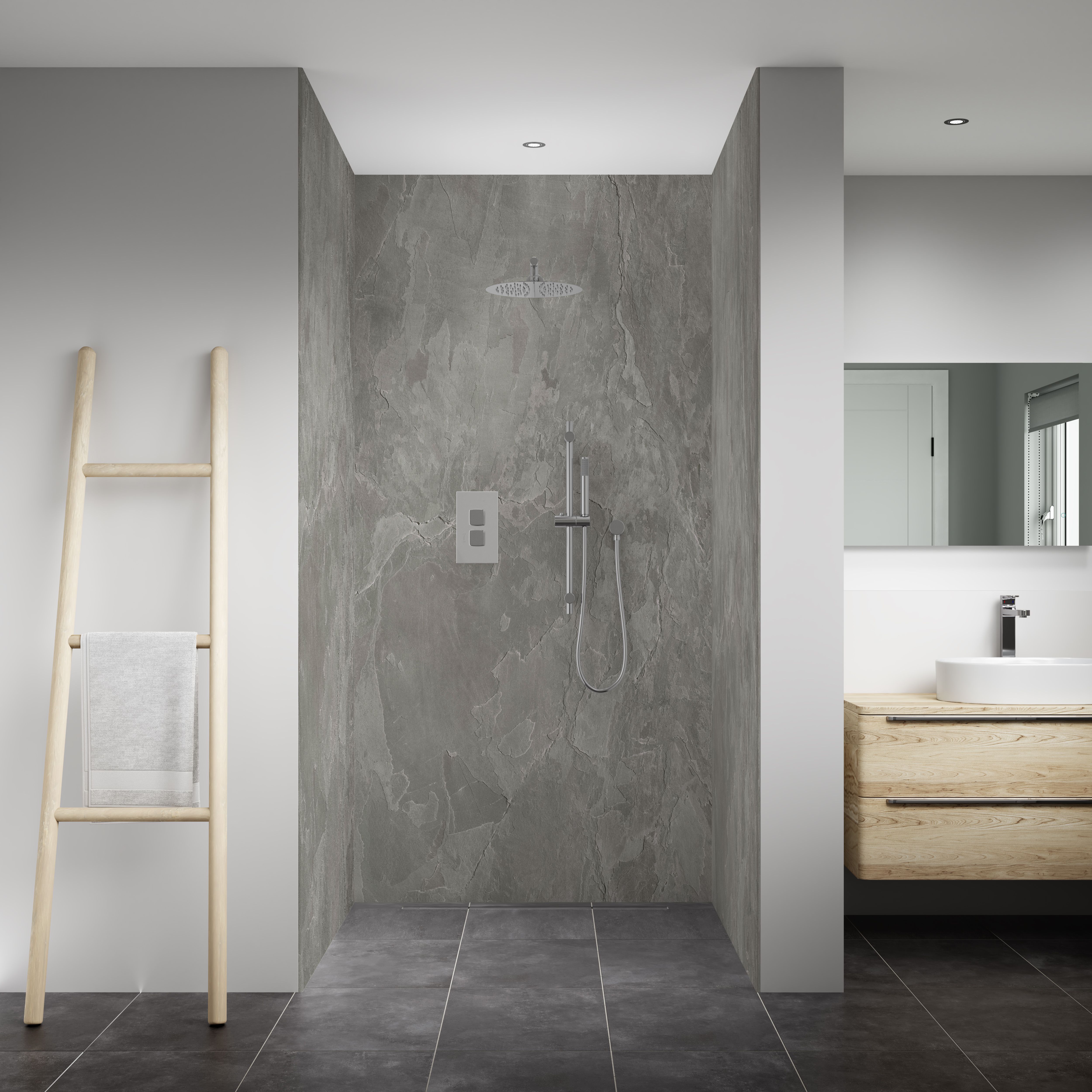 Splashwall Elite Matt Slate grey 3 sided Shower Wall panel kit (L)2420mm (W)1200mm (T)11mm