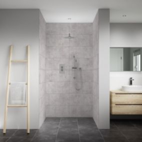 Splashwall Elite Matt Stone grey Tile effect 3 sided Shower Wall panel kit (L)2420mm (W)1200mm (T)11mm