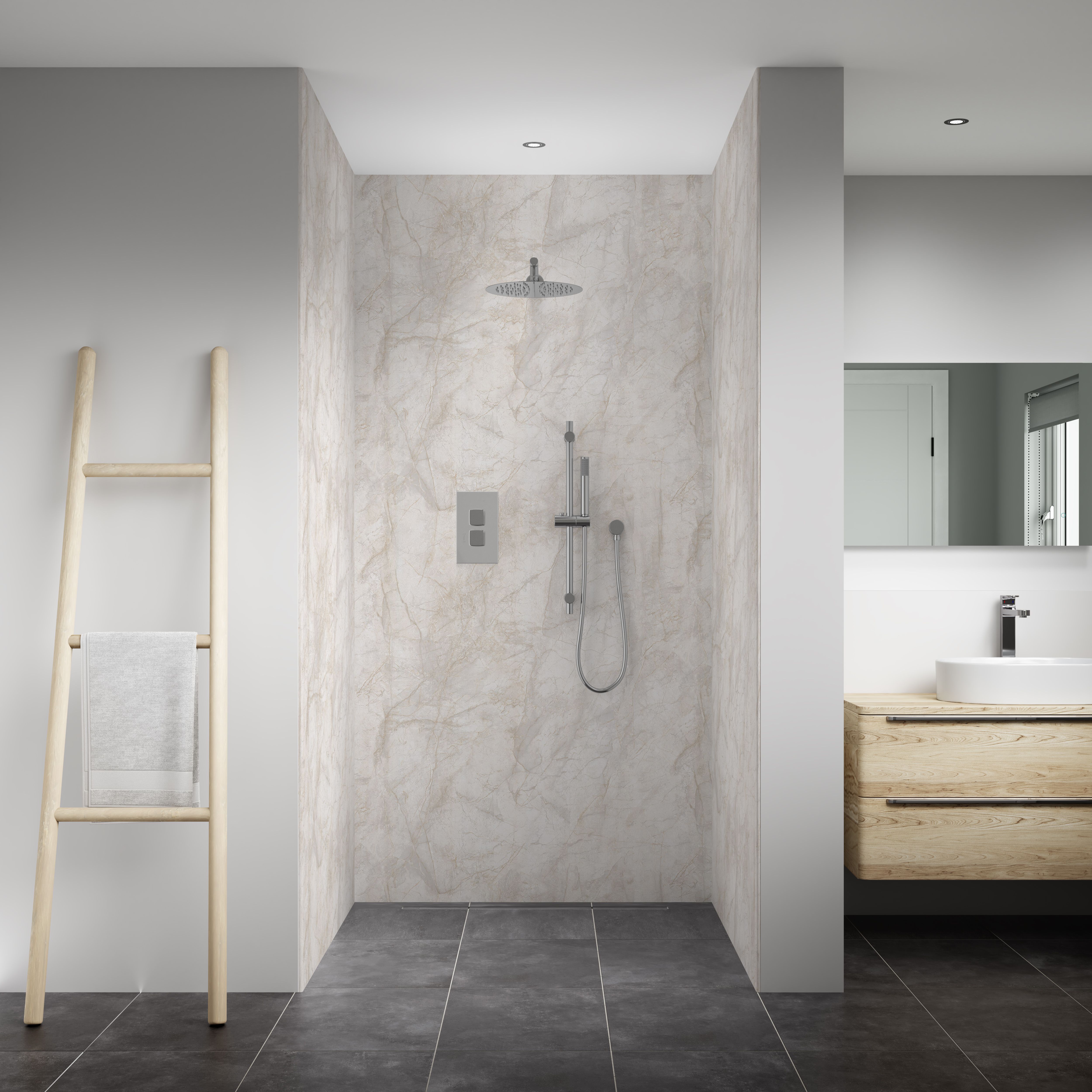 Splashwall Warm tan 3 sided Wall panel kit (L)2420mm (W)1200mm