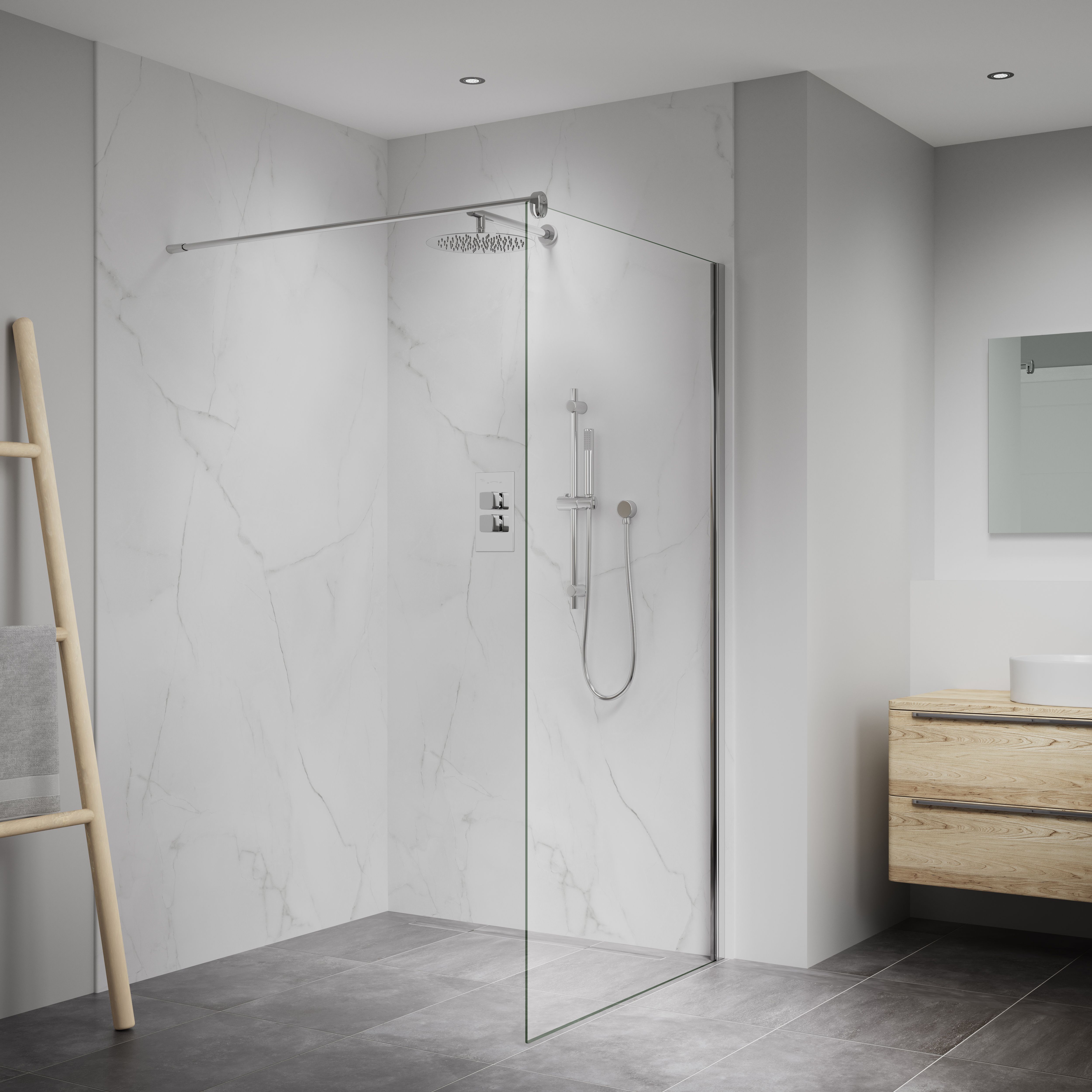 Splashwall Elite Matt White frost Marble effect Composite Tongue & groove Bathroom Panel (H)2420mm (W)600mm