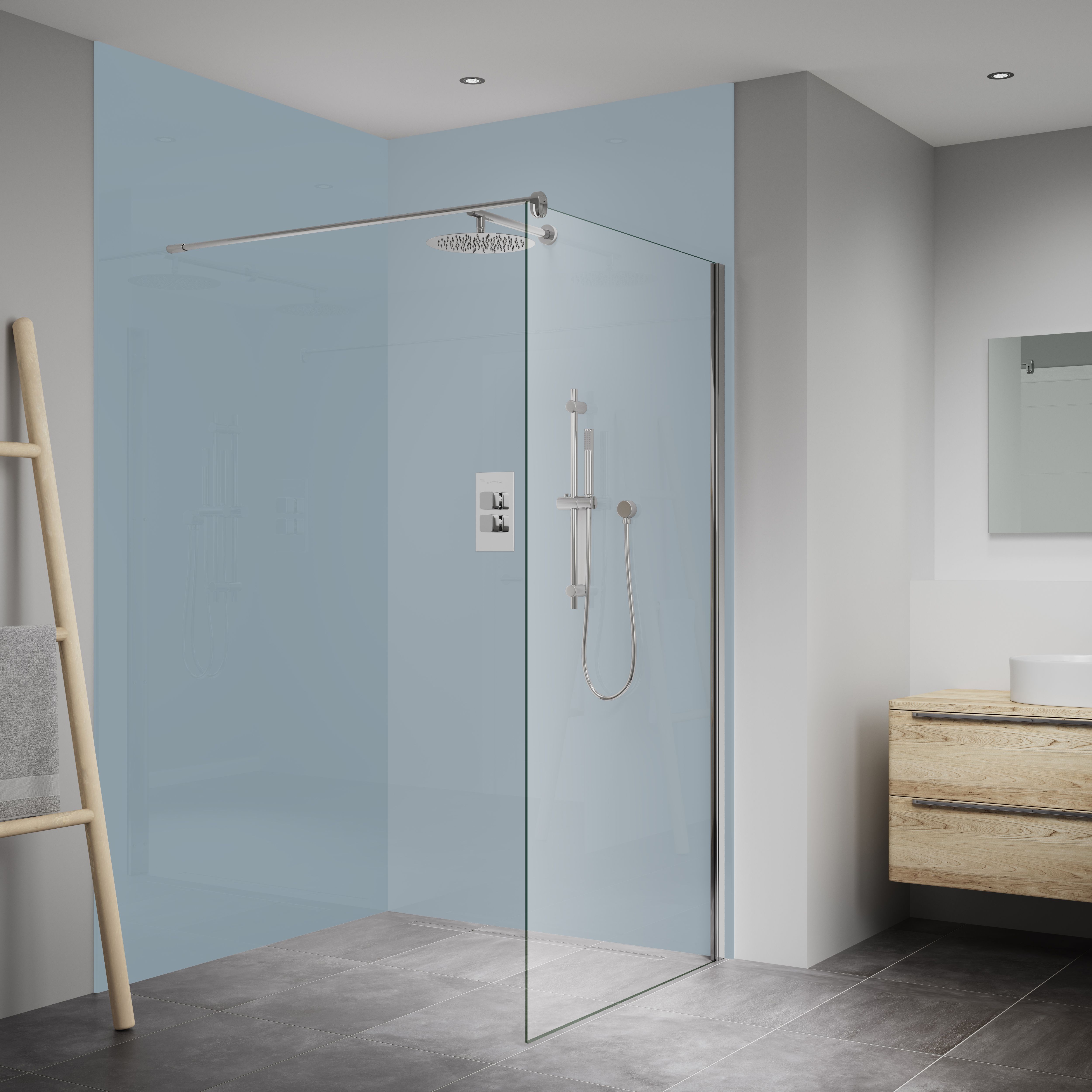 Splashwall Elite MPC Postformed Bathroom & wet room Decorative panel (H)2420mm (W)1200mm - Matt Bleu Poudre