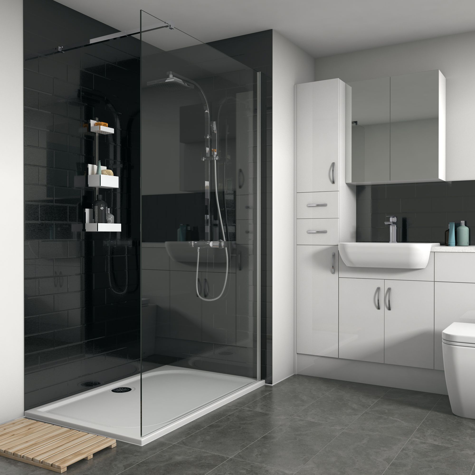 Splashwall Brushed black 3 sided Panel kit (L)1200mm (W)2420mm