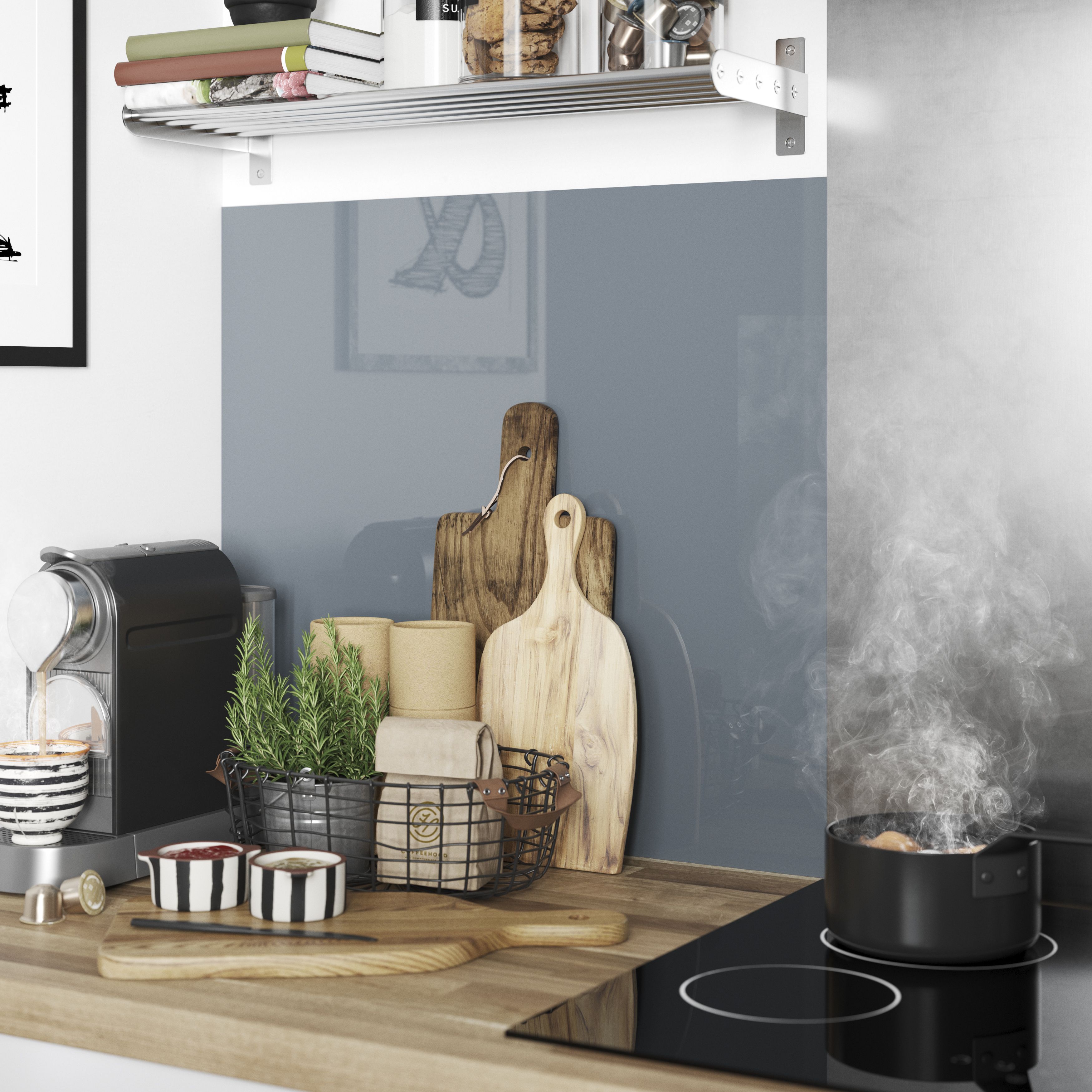 Splashwall  Black / White Acrylic Gloss Splashback 2440mm x 600mm x 4mm - 5