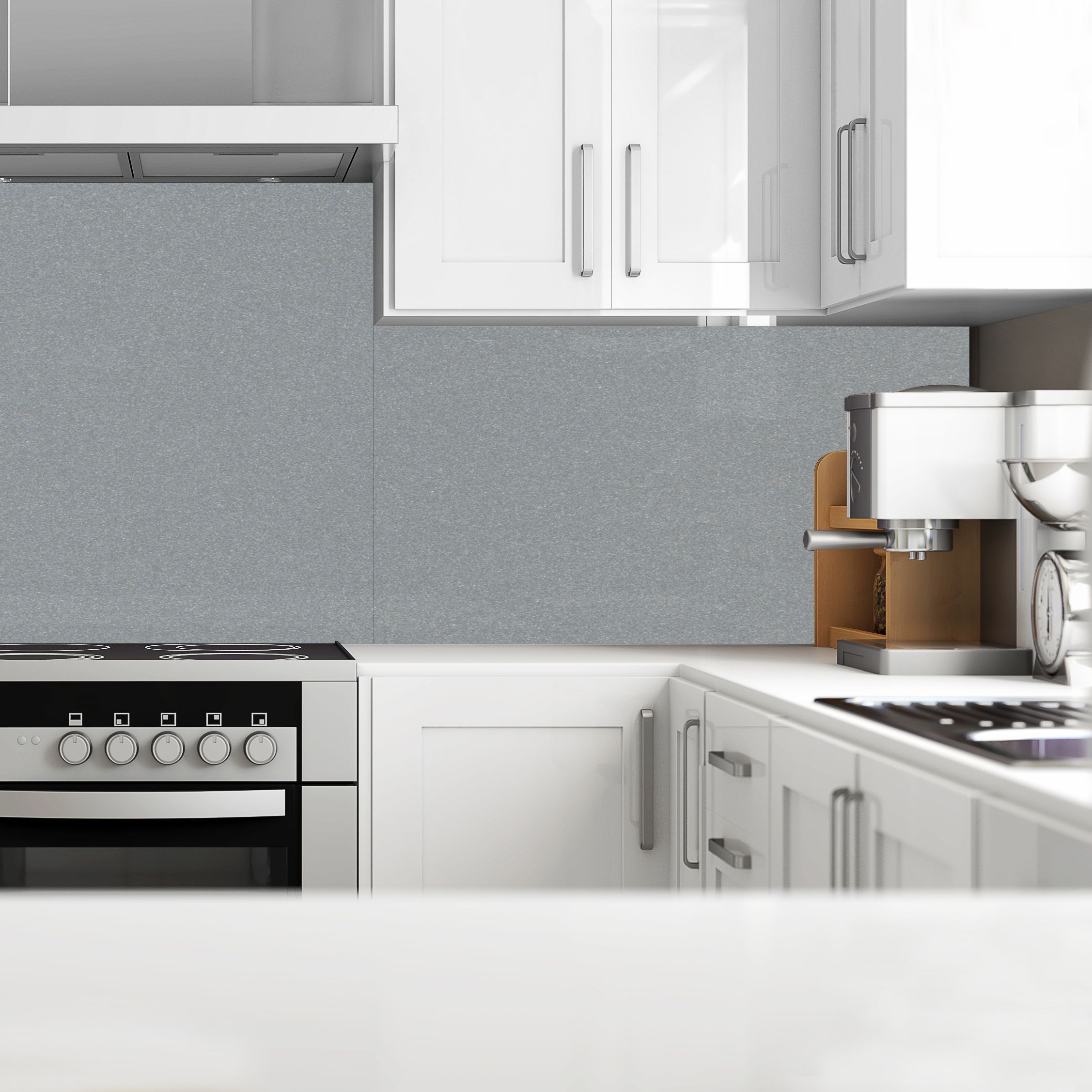 Splashwall Gloss Metallic Silver Glass Splashback, (H)750mm (W)600mm (T)6mm
