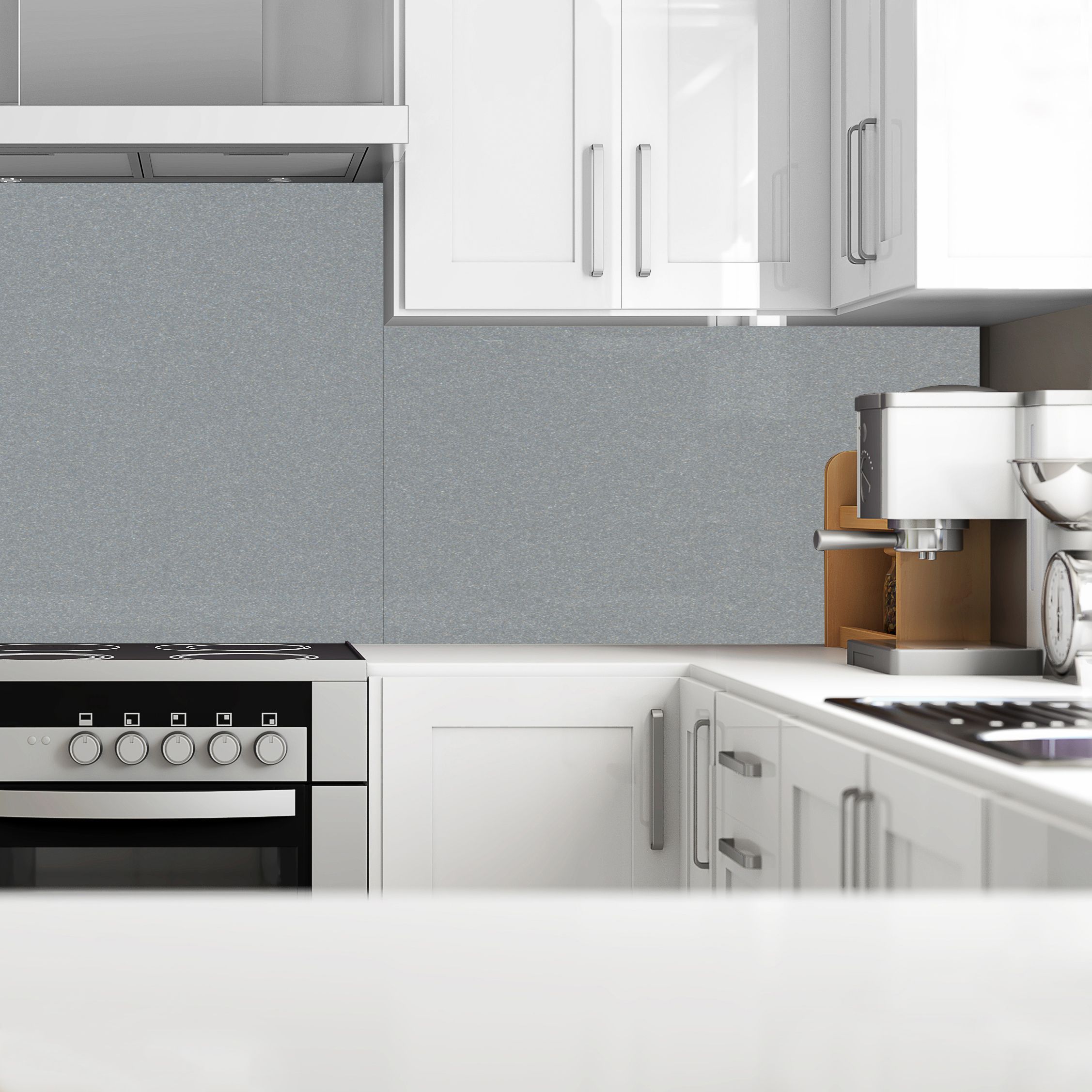 Splashwall Gloss Metallic Silver Glass Splashback, (H)750mm (W)900mm (T)6mm