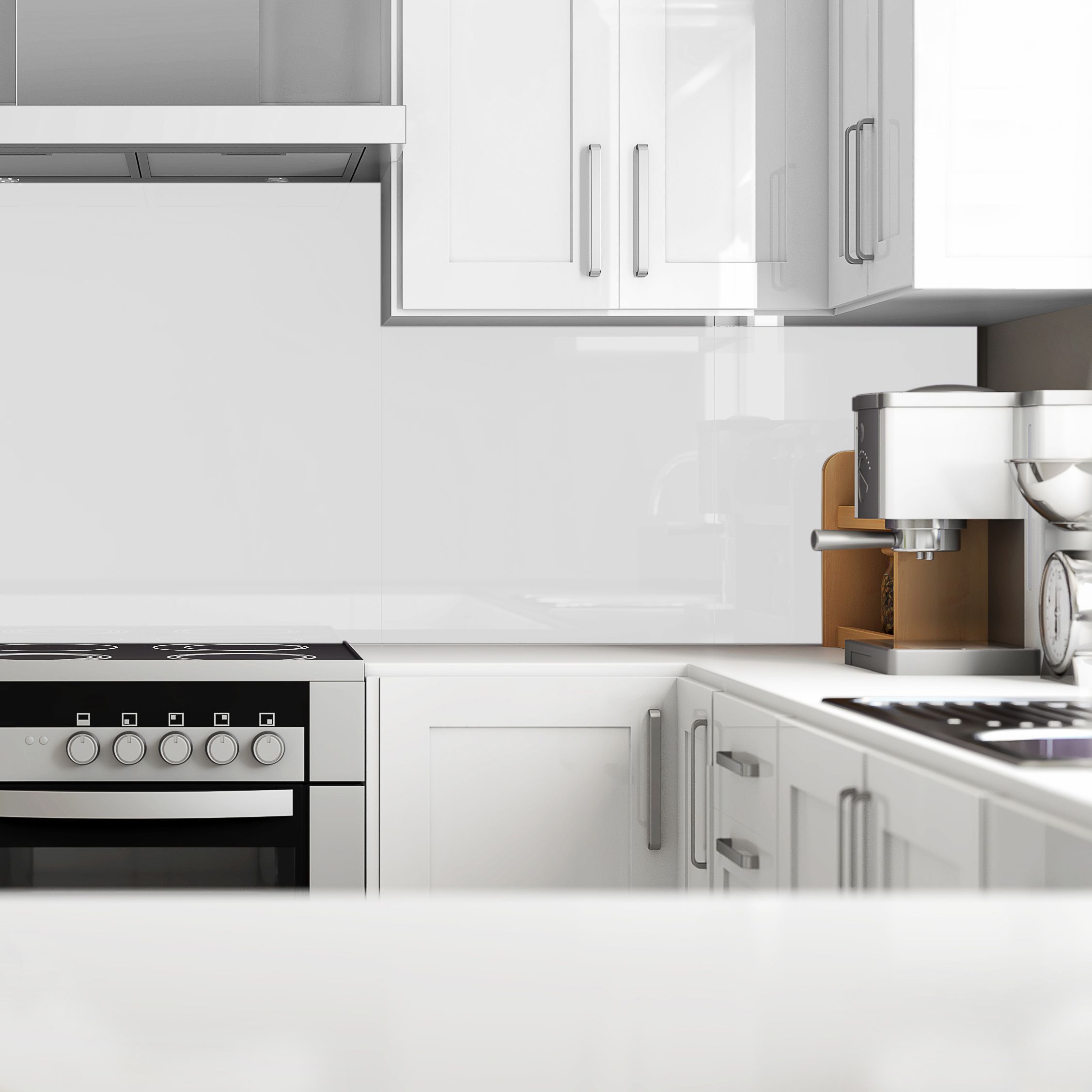 Splashwall Gloss Metallic white Glass Splashback, (H)750mm (W)900mm (T)6mm