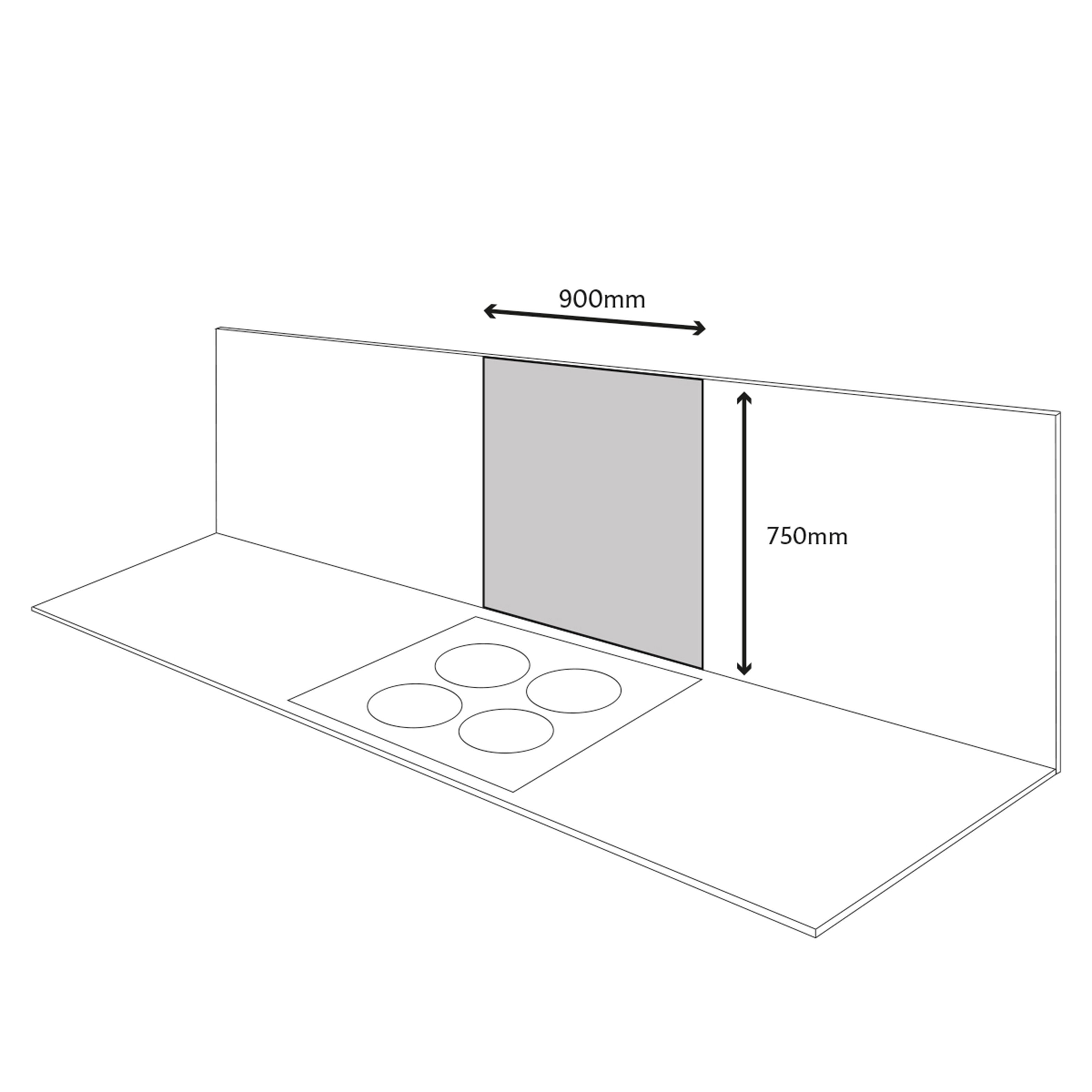 Splashwall Gloss Metallic white Glass Splashback, (H)750mm (W)900mm (T)6mm