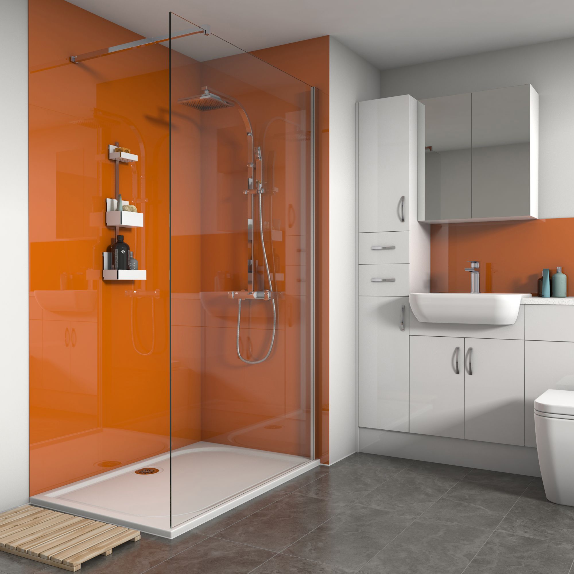 Splashwall Gloss Pumpkin 3 sided Shower Panel kit (L)1200mm (W)1200mm (T)4mm
