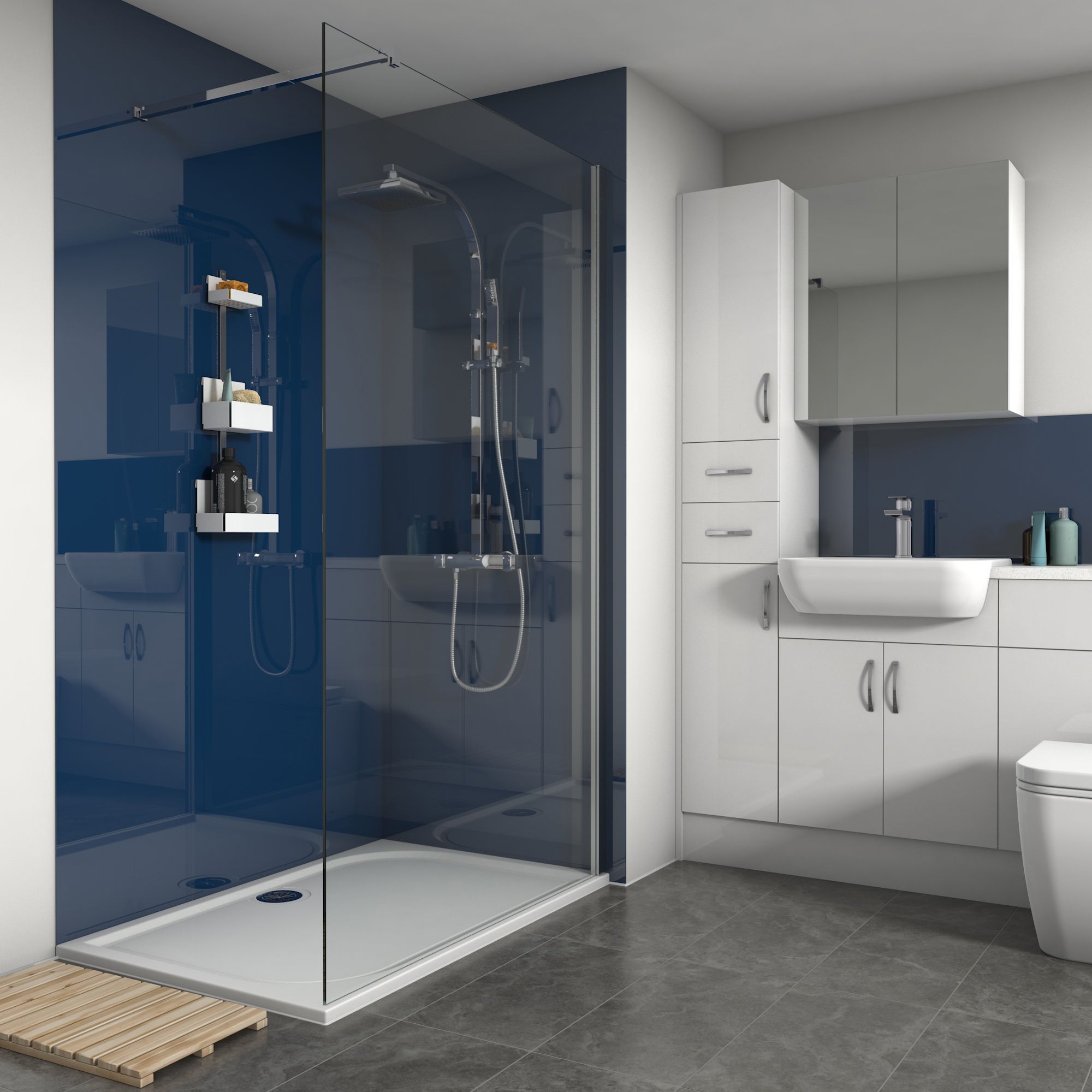 Splashwall Gloss Royal blue 2 sided Shower Panel kit (L)1200mm (W