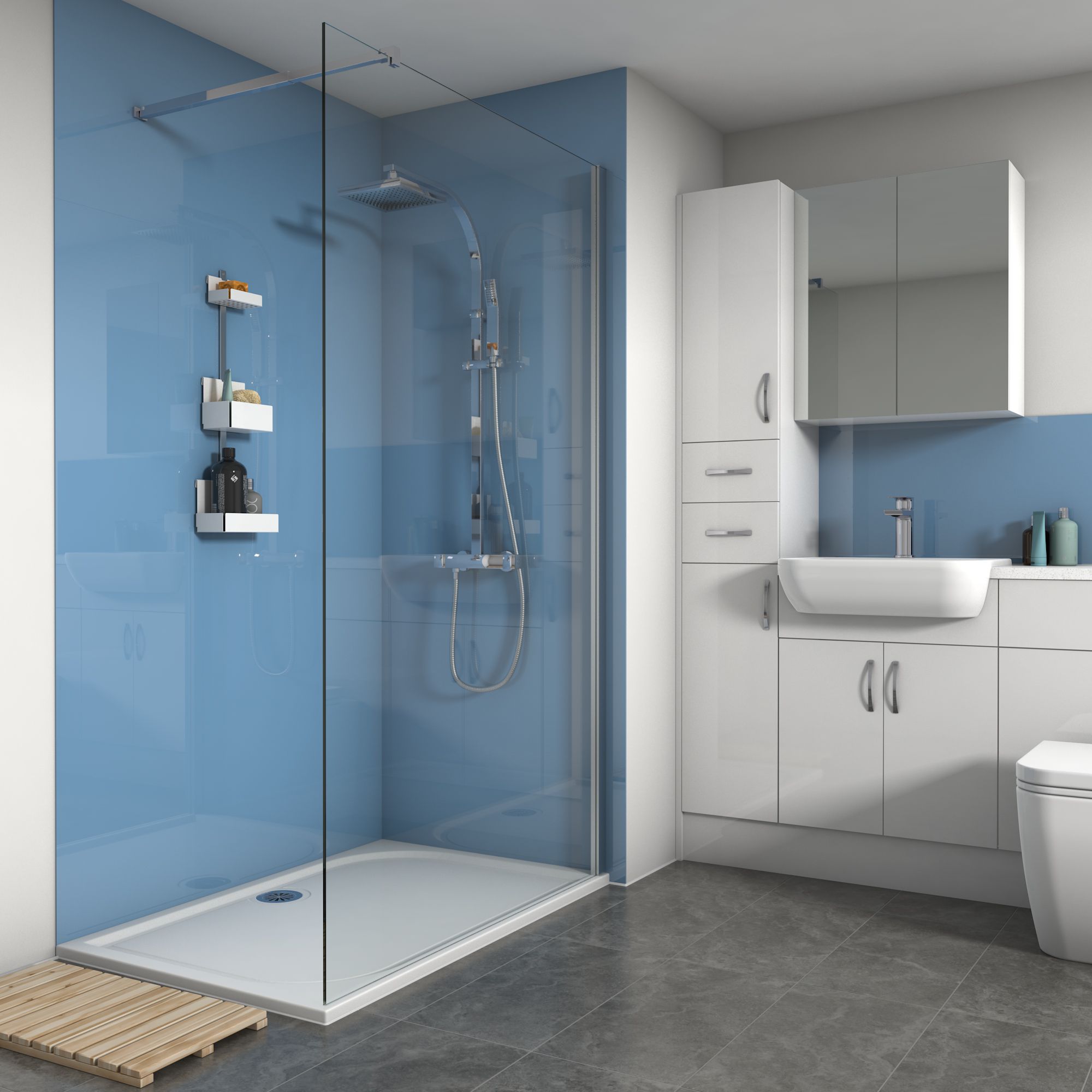 Splashwall Gloss Sky 3 sided Shower Panel kit (L)1200mm (W)1200mm (T ...