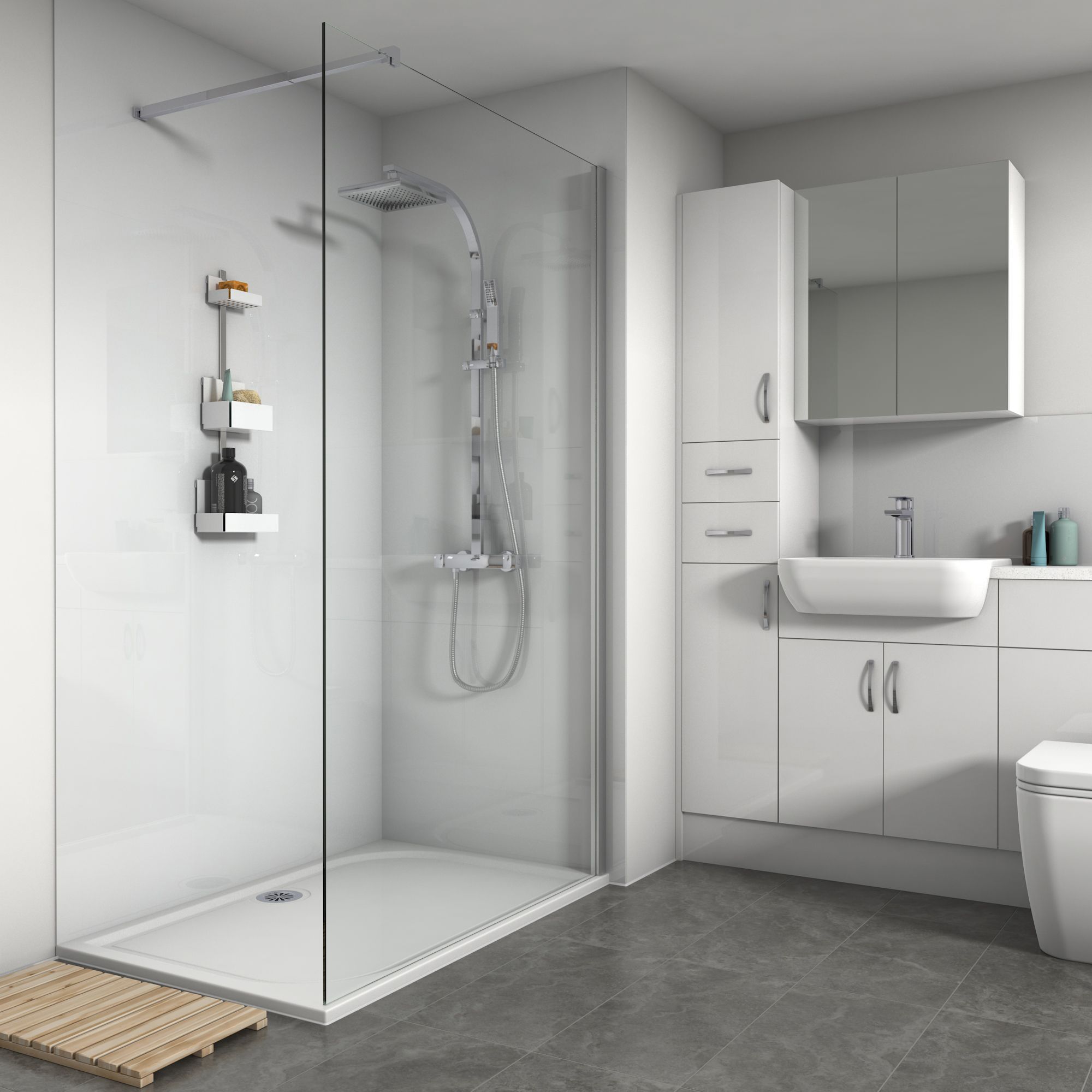 Splashwall Gloss White 2 sided Shower Panel kit (L)1200mm (W)1200mm (T)4mm