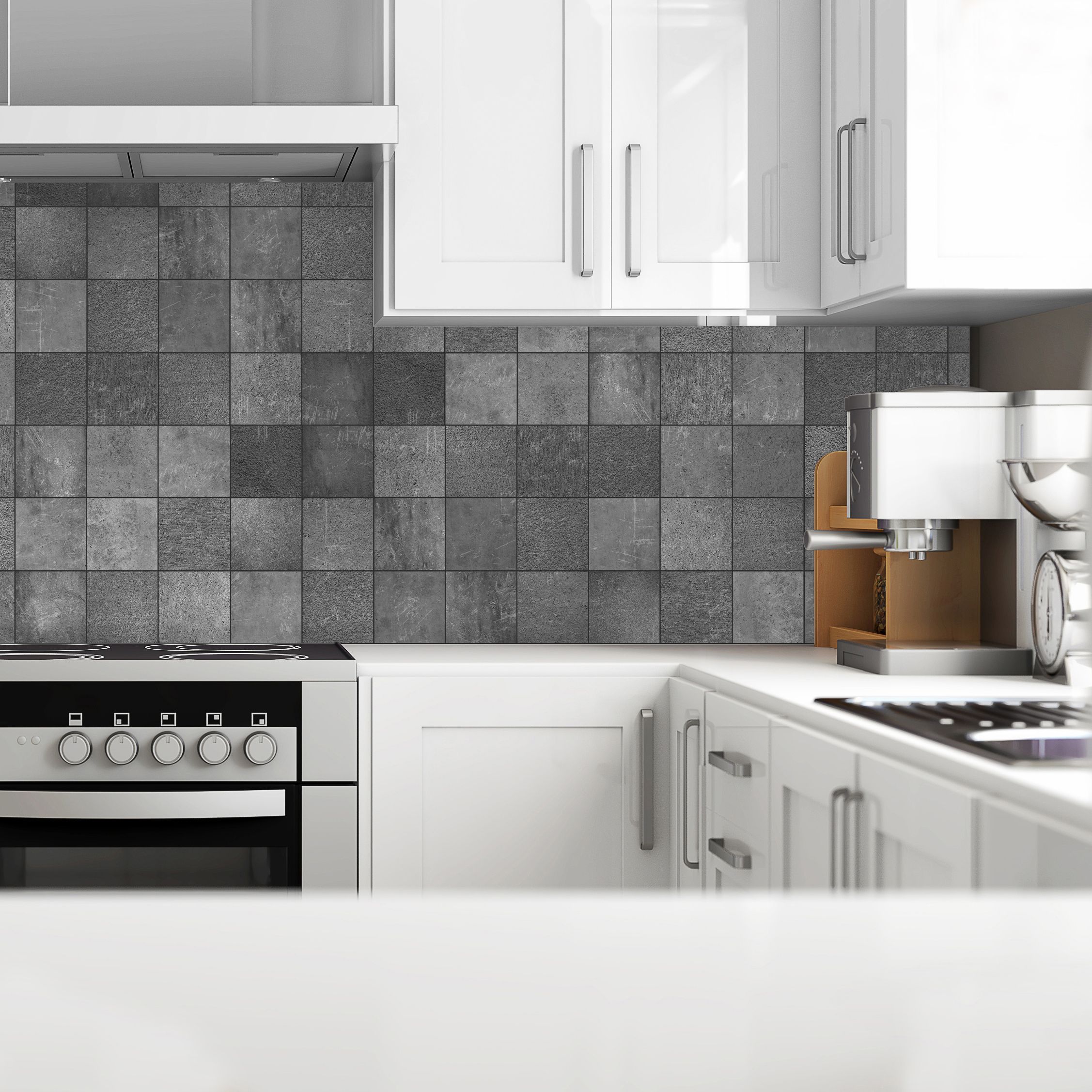 Splashwall Grey Concrete tile effect MDF Splashback, (H)1220mm (W)2440mm (T)10mm