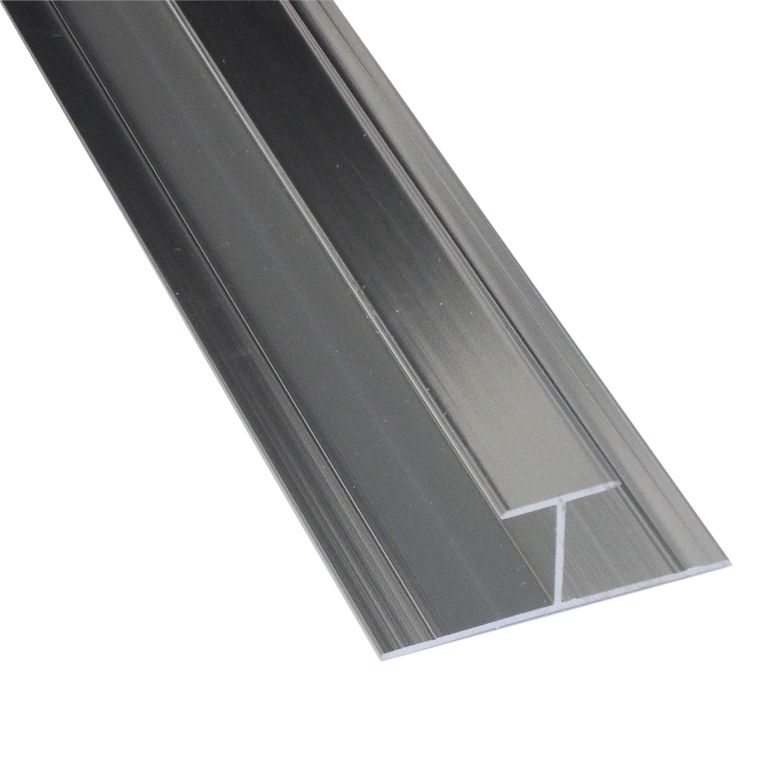 Splashwall H-shaped Polished Panel straight joint (L)2420mm - Silver effect