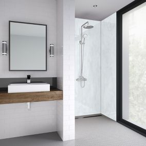 Splashwall Impressions Gloss Blue spa Clean cut 2 sided Shower Panel kit (L)2420mm (W)1200mm (T)11mm