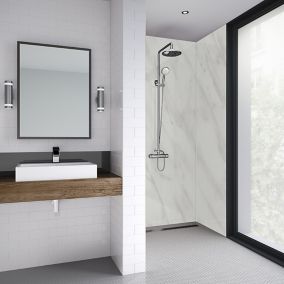 Splashwall Impressions Gloss Carrara 3 sided Shower Panel kit (L)2420mm (W)1200mm (T)11mm