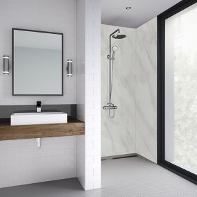 Splashwall Impressions Gloss Carrara Clean cut 2 sided Shower Panel kit (L)2420mm (W)1200mm (T)11mm
