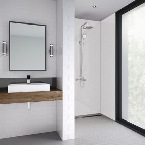 Splashwall Impressions Gloss Metallic grey Clean cut 3 sided Shower Panel kit (L)2420mm (W)1200mm (T)11mm
