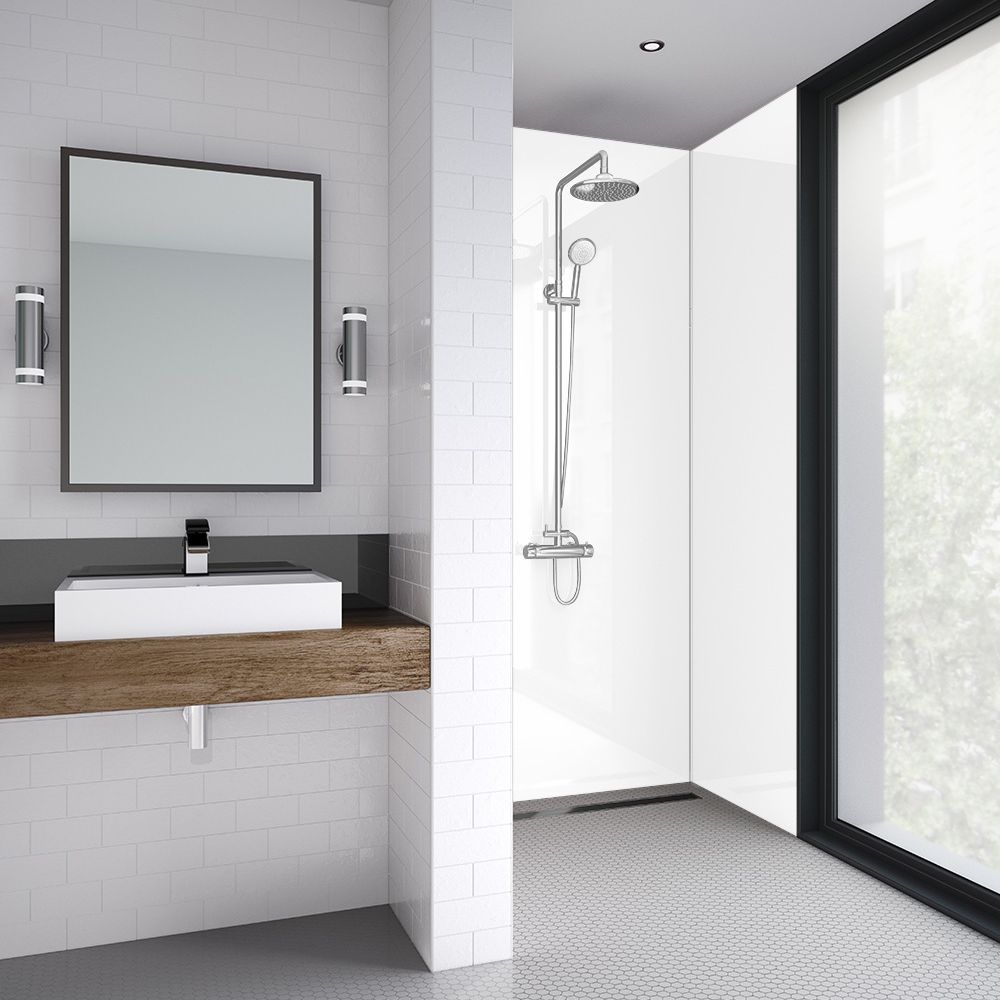 Splashwall White gloss 3 sided Panel kit (L)2420mm (W)1200mm