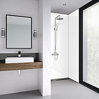 Splashwall Impressions Gloss White gloss Clean cut 3 sided Shower Panel kit (L)2420mm (W)1200mm (T)11mm