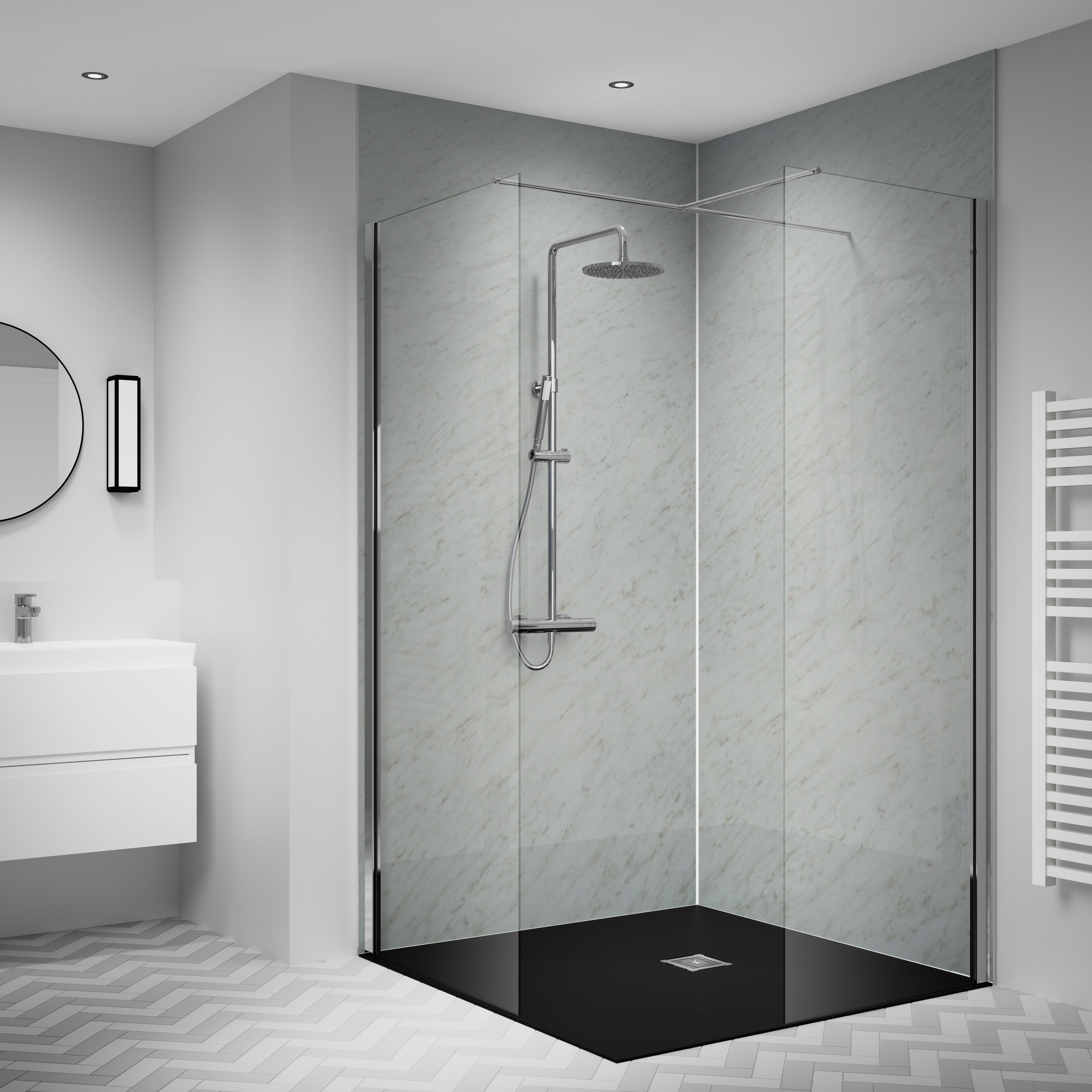 Splashwall Laminate 2 panel MDF Wall panel kit (L)2420mm (W)1200mm - Carrara Marble
