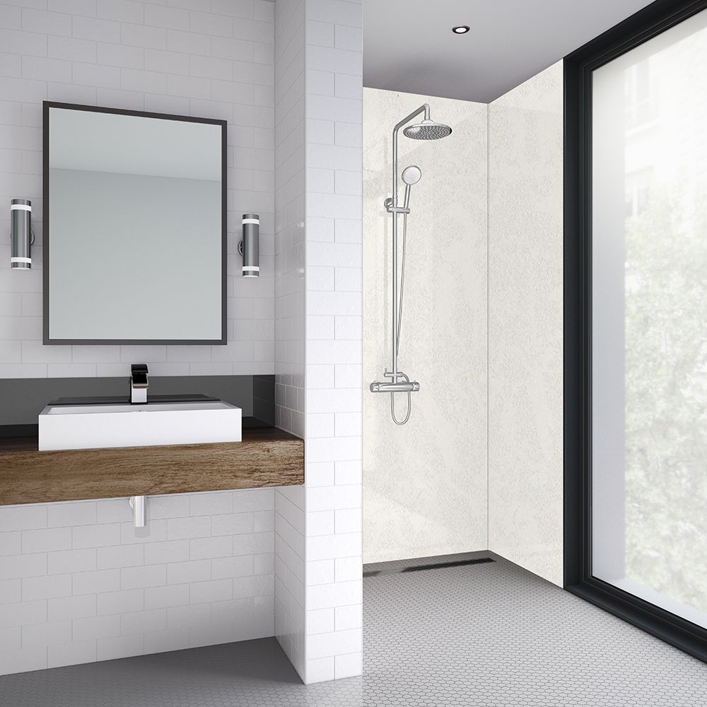 Splashwall Laminate 2 panel MDF Wall panel kit (L)2420mm (W)1200mm - White reflex