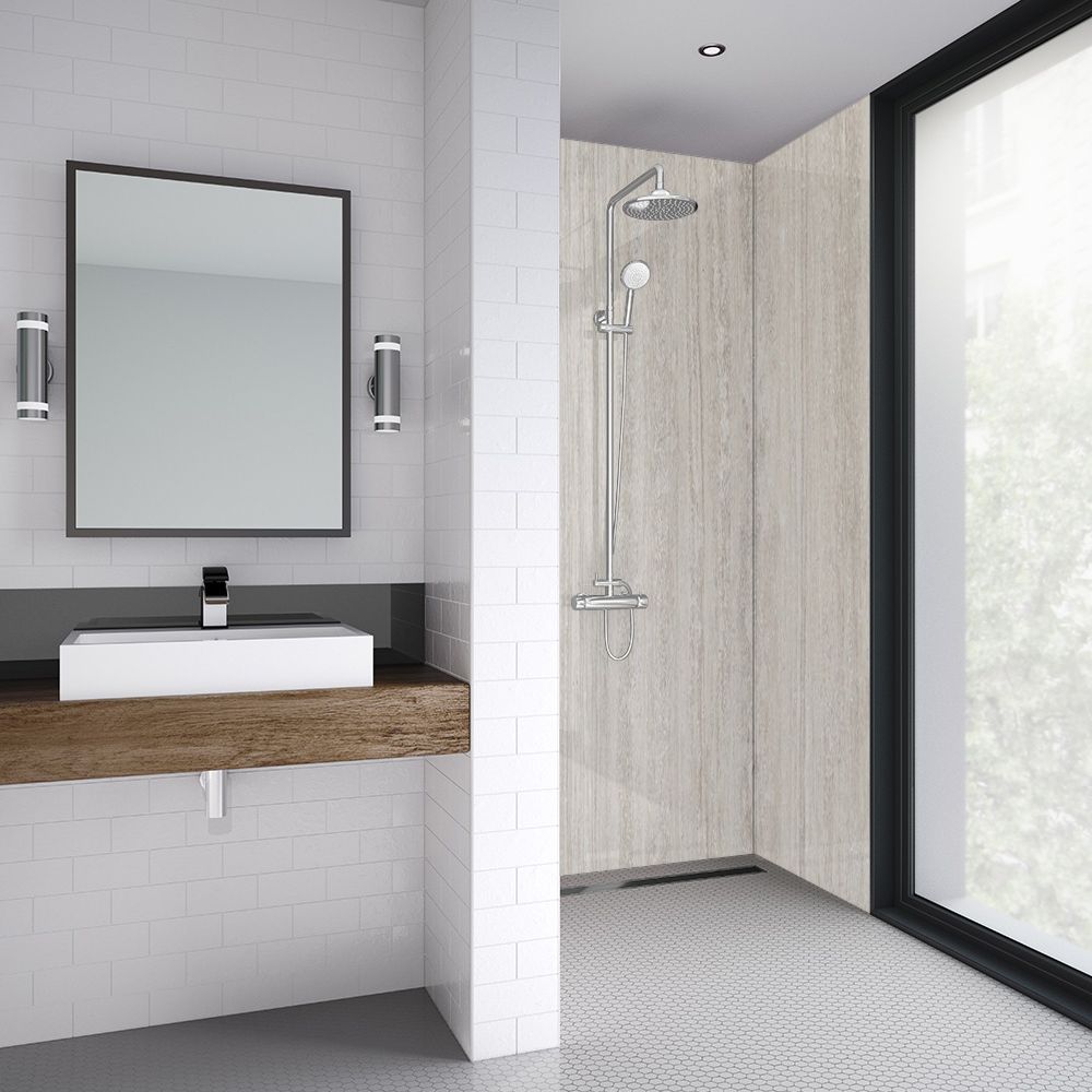 Splashwall Laminate 3 panel MDF Wall panel kit (L)2420mm (W)1200mm - Beige stone