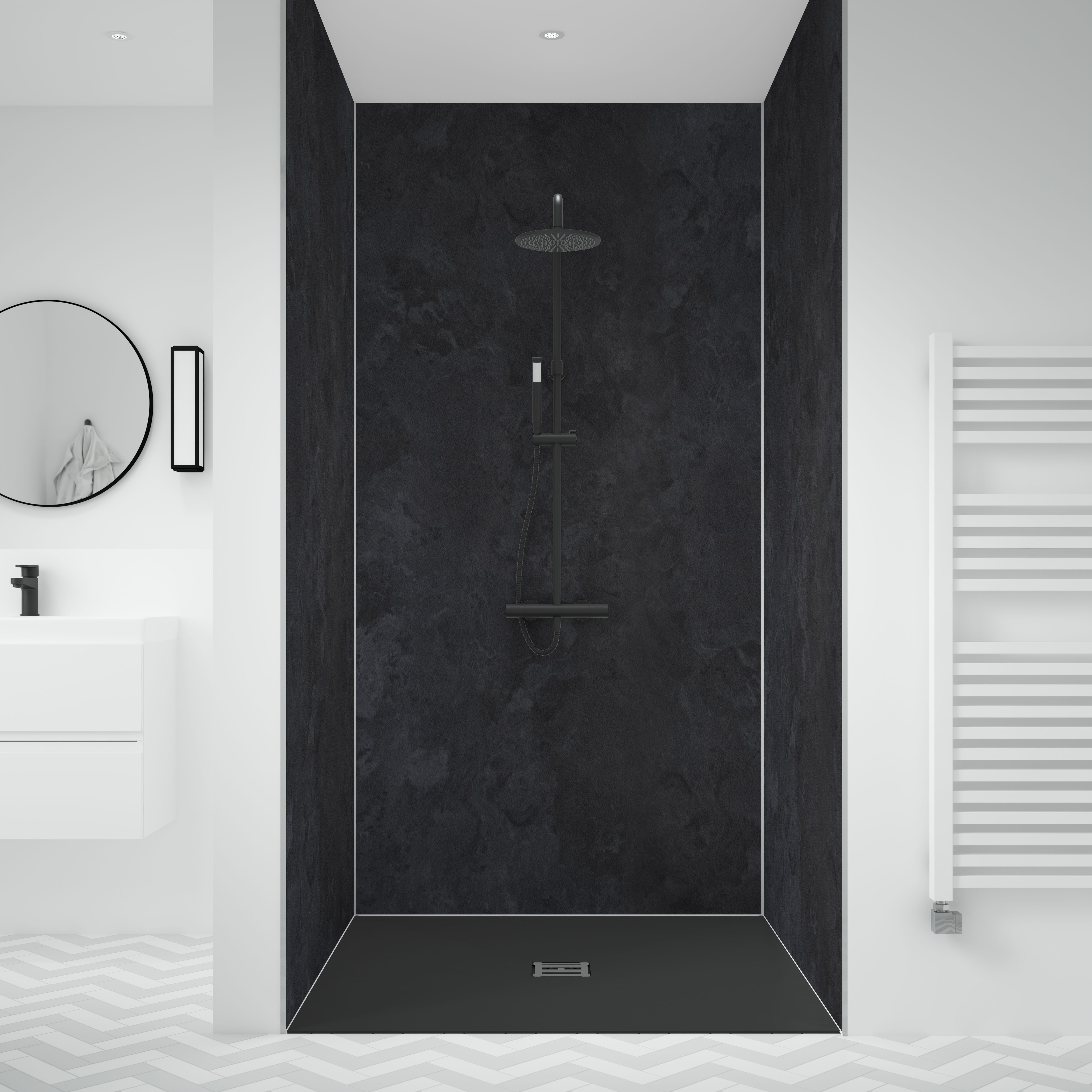 Splashwall Laminate 3 panel MDF Wall panel kit (L)2420mm (W)1200mm - Graphite diffusion