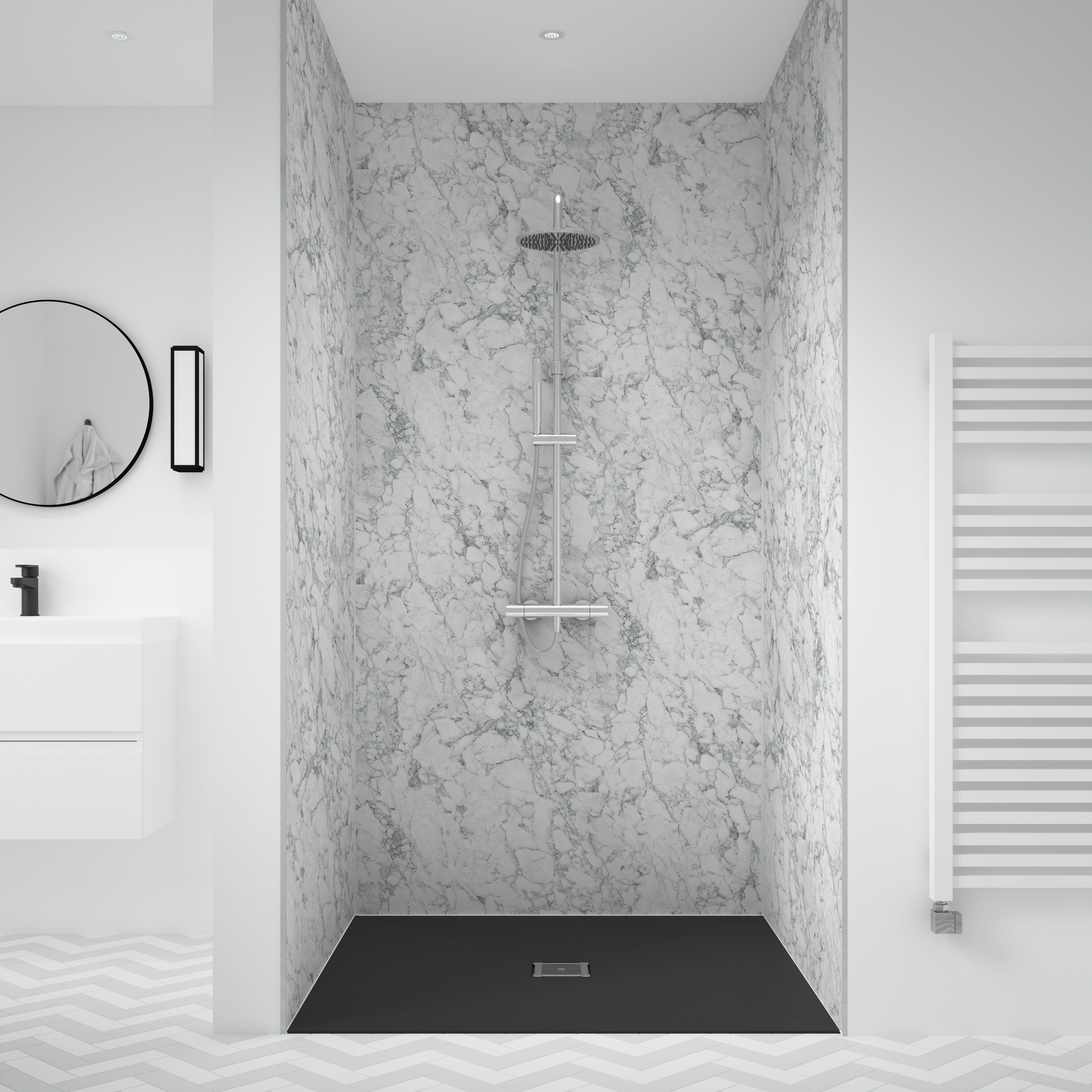 Splashwall Laminate 3 panel MDF Wall panel kit (L)2420mm (W)1200mm - White Marble