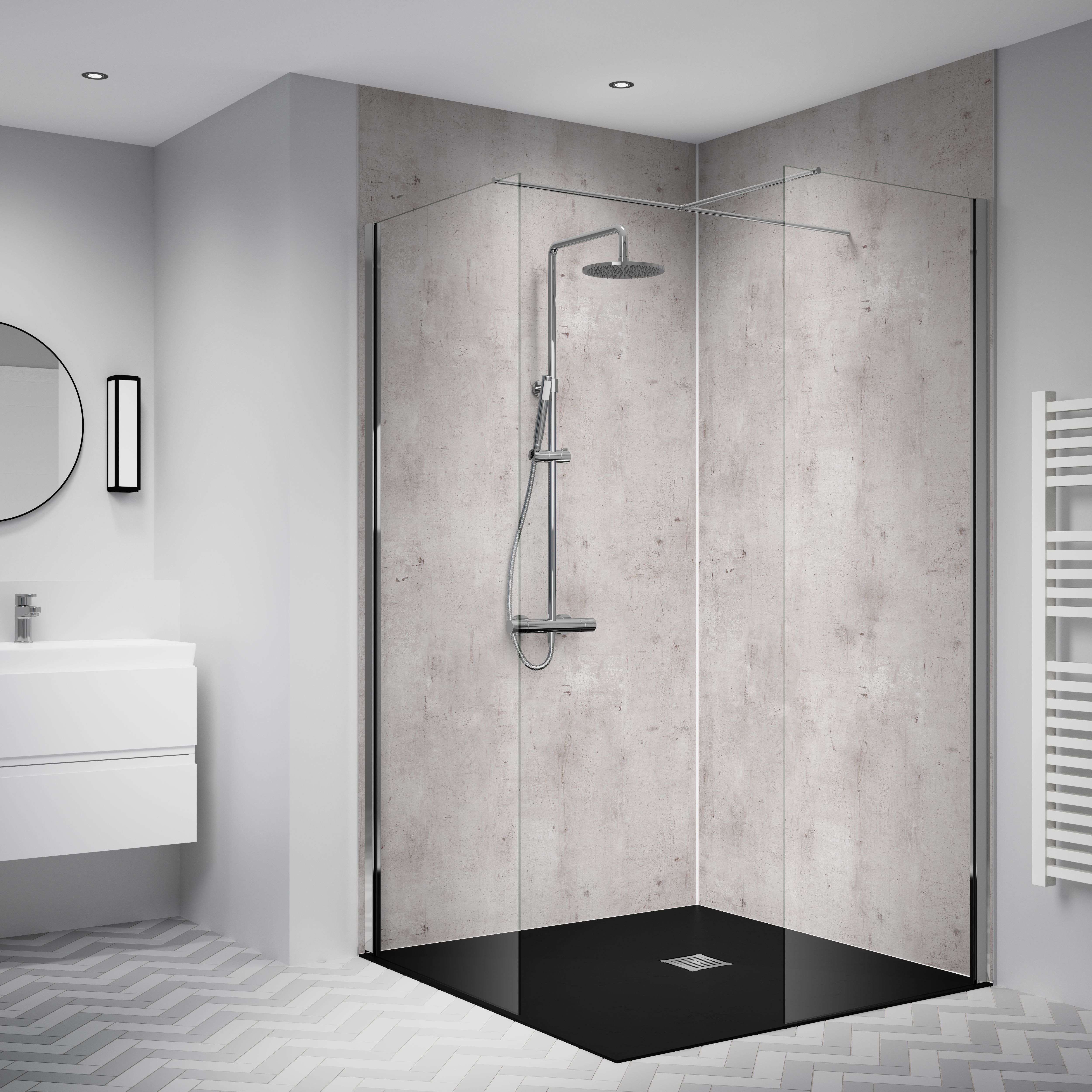 Splashwall Laminate MDF Bathroom & wet room Panel (H)2420mm (W)1200mm - Matt Cream concrete