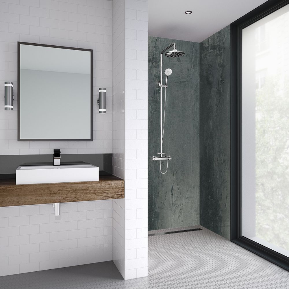 Splashwall Majestic Grey stone Clean cut 2 sided Shower Panel kit (L)2420mm (W)1200mm (T)11mm