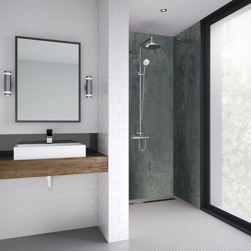 Splashwall Majestic Grey stone High pressure laminate with medite core Panel (H)2420mm (W)1200mm
