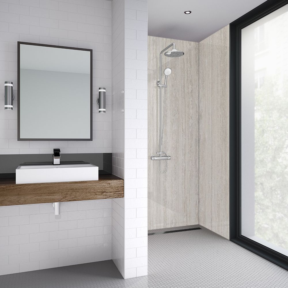 Splashwall Majestic Matt Beige stone High pressure laminate with medite core Panel (H)2420mm (W)1200mm