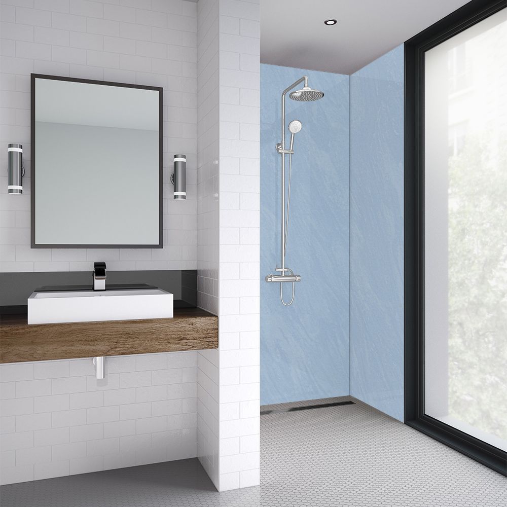 Splashwall Majestic Sky blue Clean cut 2 sided Shower Panel kit (L)2420mm (W)1200mm (T)11mm