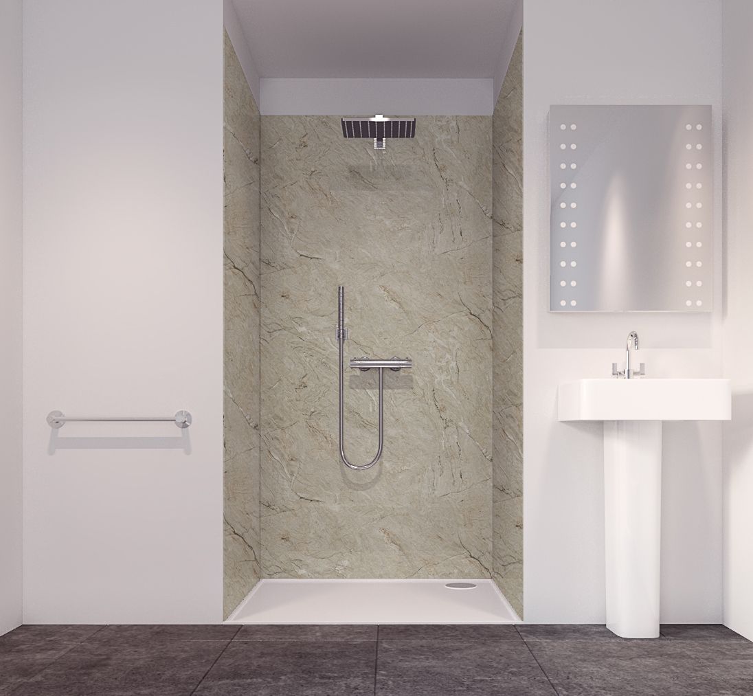 Splashwall Majestic Tuscan natural 3 sided Shower Panel kit (L)2420mm (W)1200mm (T)11mm