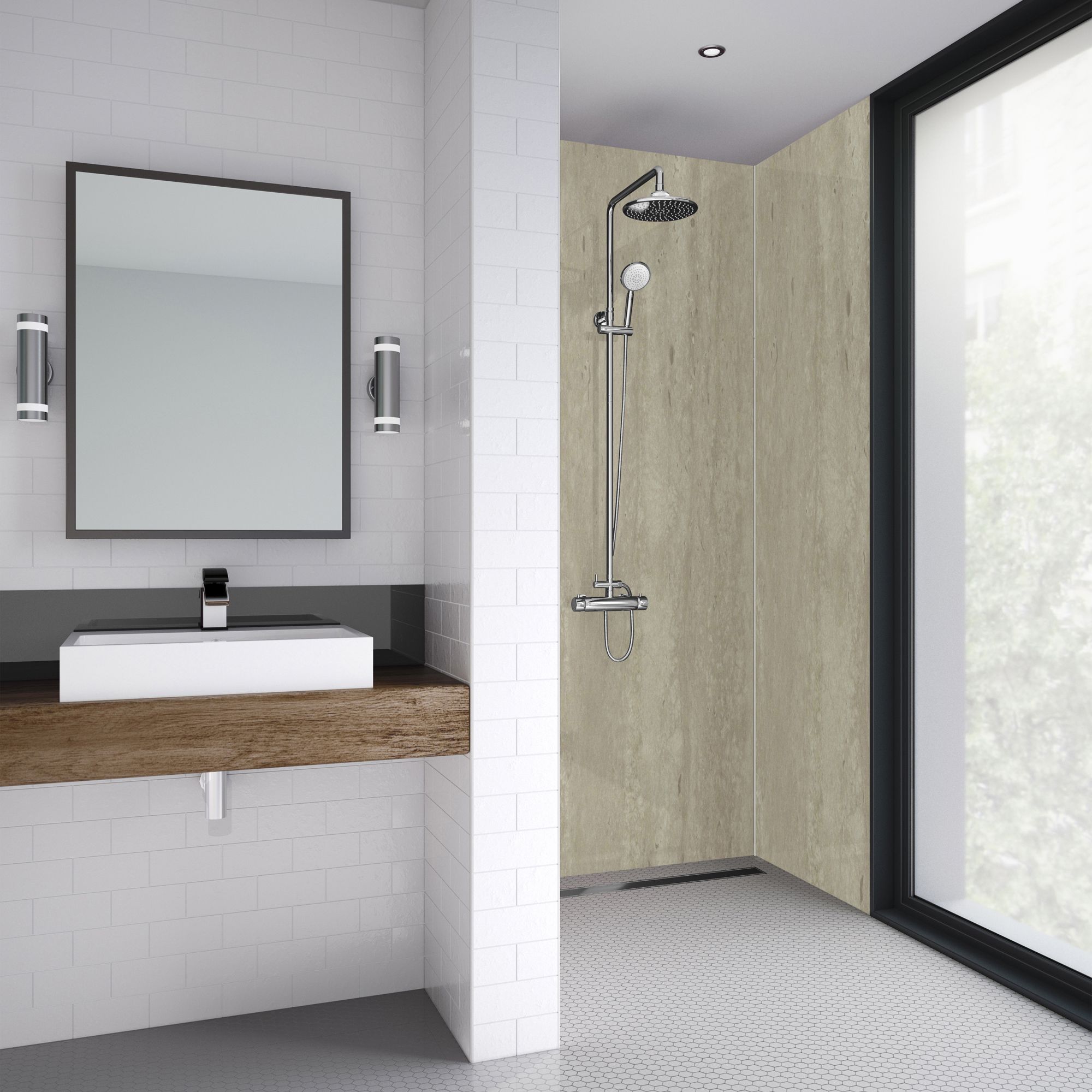 Splashwall Matt Beige stone Laminate Decorative panel (H)2420mm (W)585mm