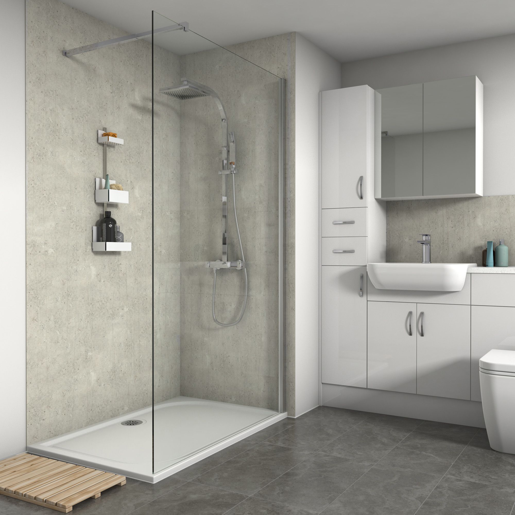 Splashwall Matt Cream concrete Laminate Panel (H)2420mm (W)1200mm