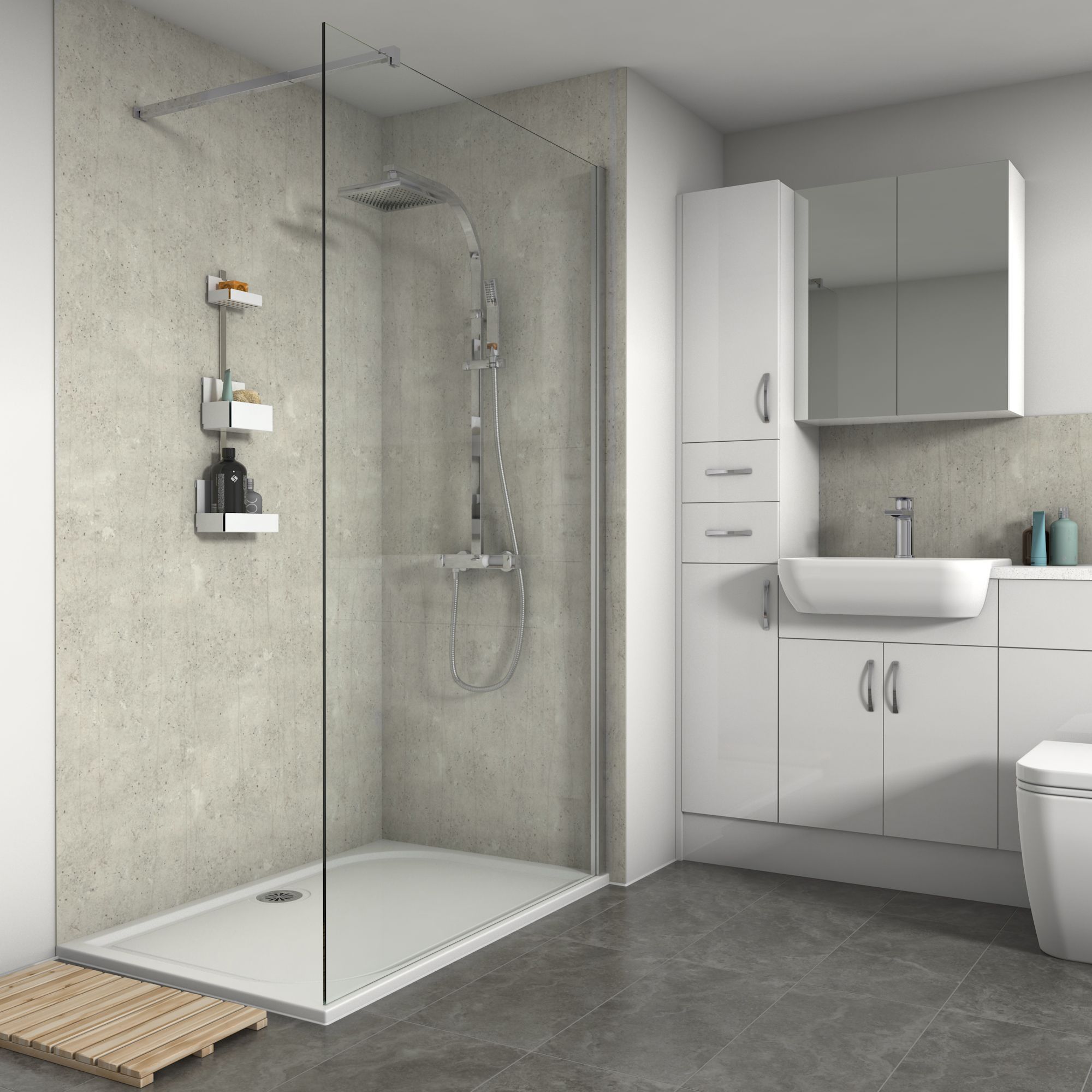 Splashwall Matt Cream concrete Laminate Panel (H)2420mm (W)600mm