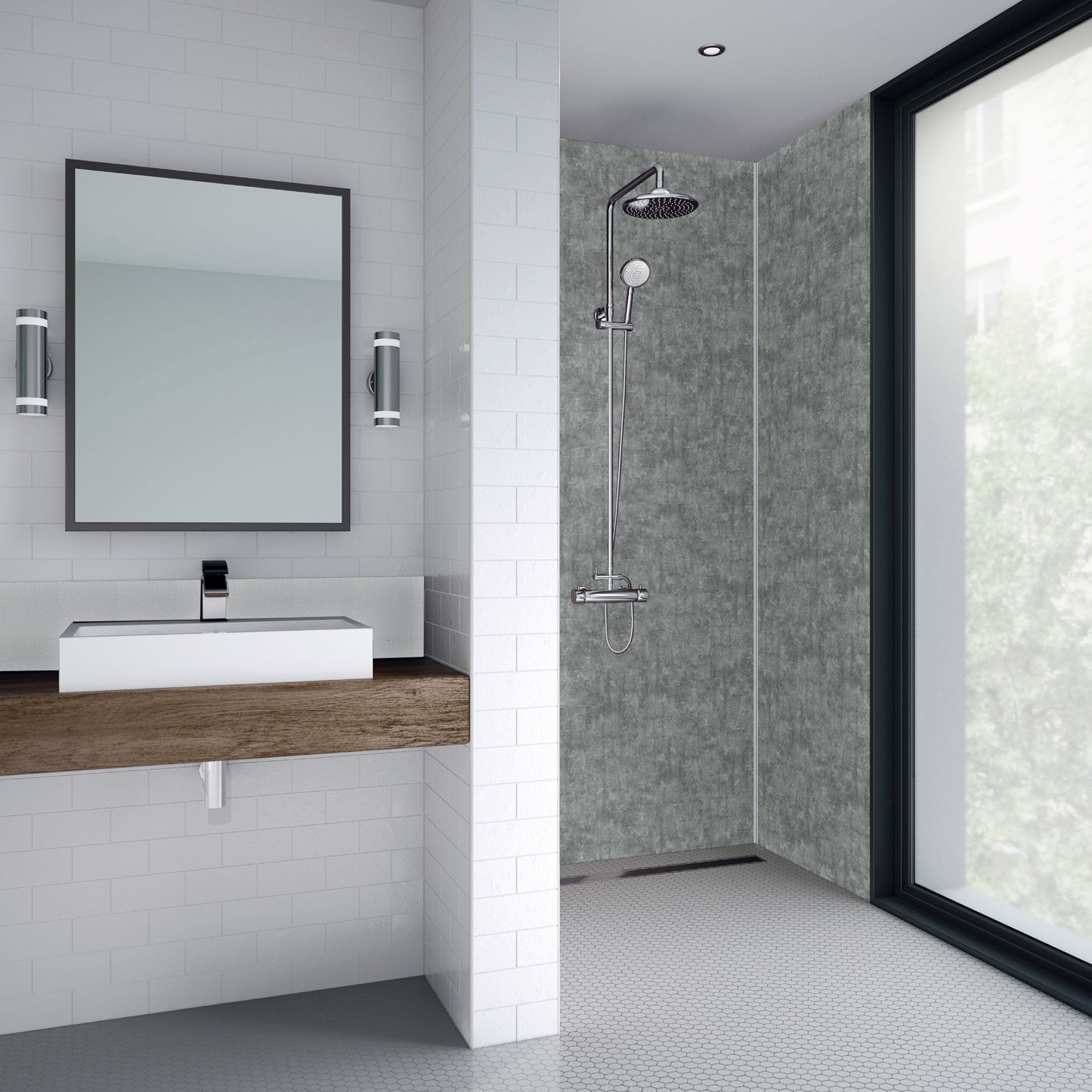 Splashwall Matt Grey stone Laminate Decorative panel (H)2420mm (W)585mm