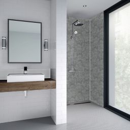 Splashwall Matt Grey stone Shower panel (H)2420mm (W)585mm (T)11mm