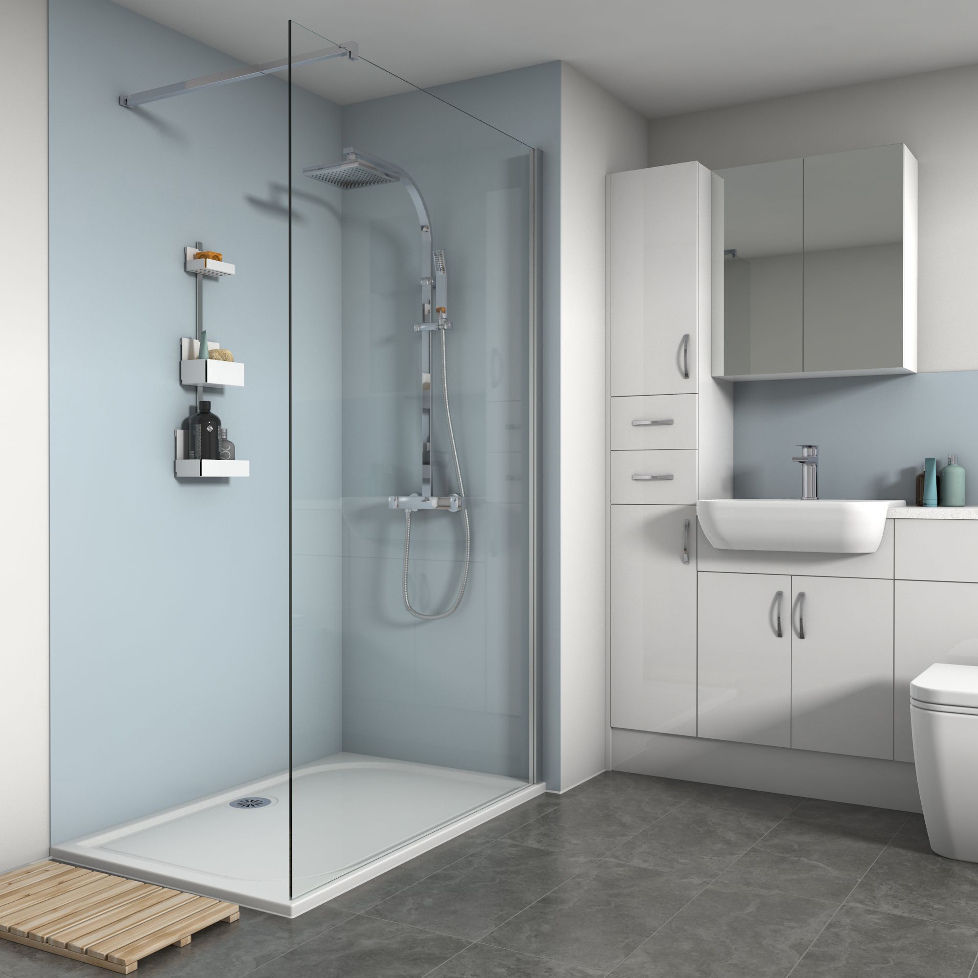 Splashwall Matt Pale blue Shower Panel (H)2420mm (W)600mm (T)4mm DIY