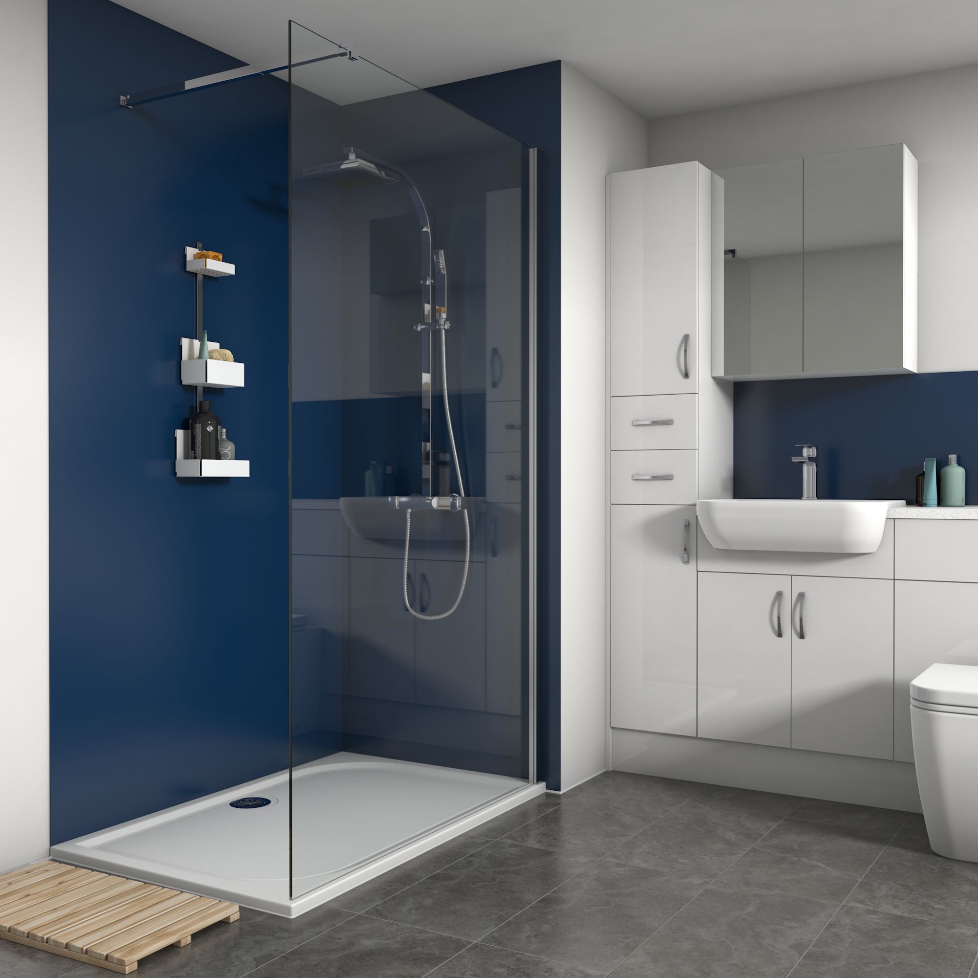 Splashwall Matt Royal Blue 2 Sided Shower Panel Kit (L)1200mm (W)1200mm ...