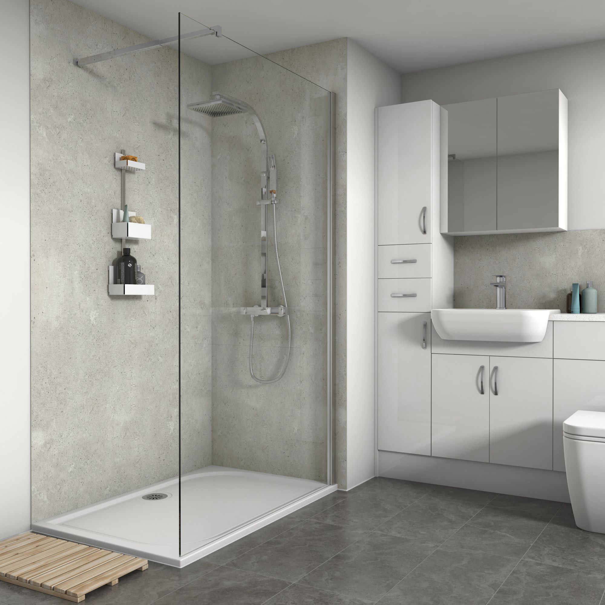 Splashwall Matt White concrete Laminate Panel (H)2420mm (W)1200mm