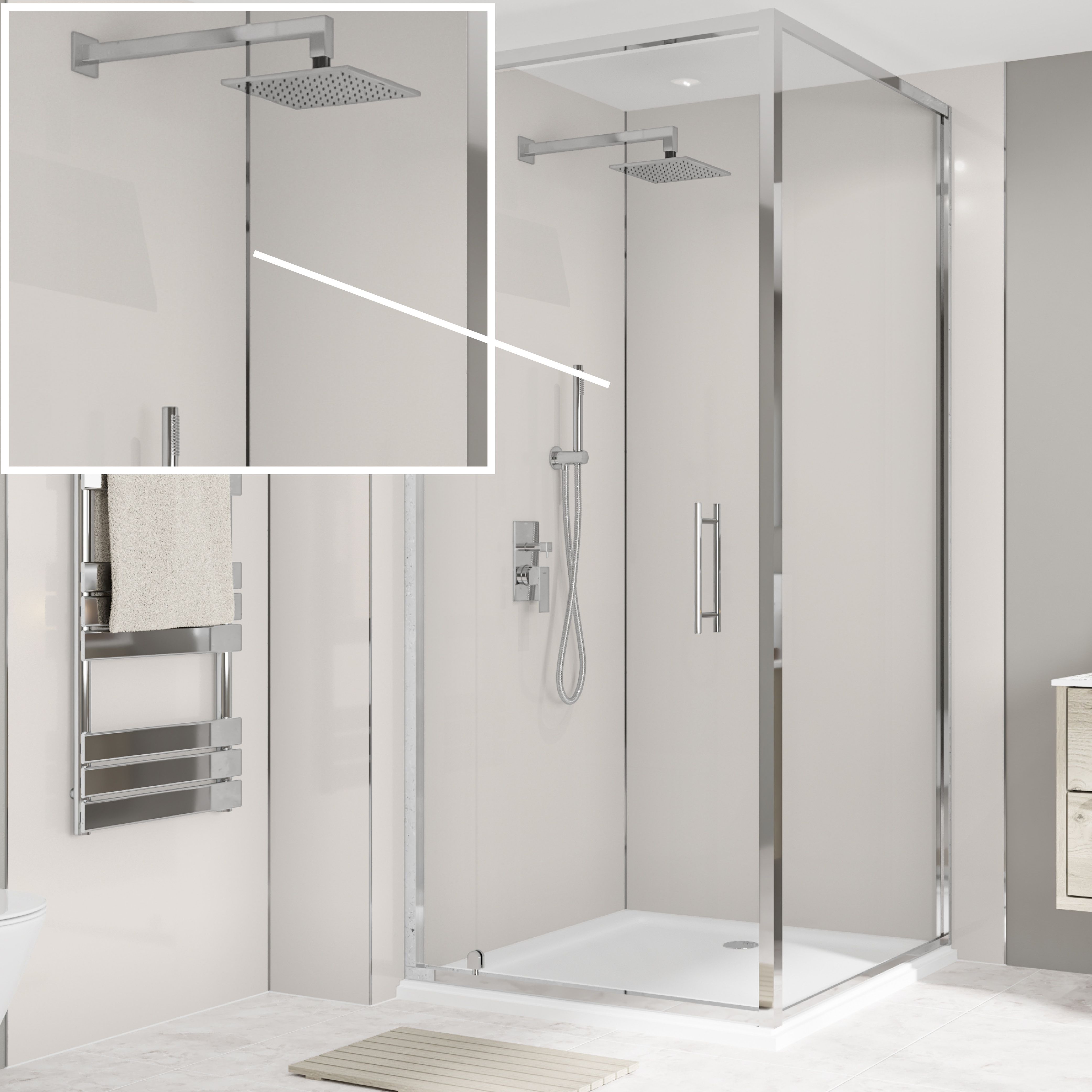 Splashwall Panel internal corner joint (L)800mm (W)31mm (T)4mm - Gloss silver effect