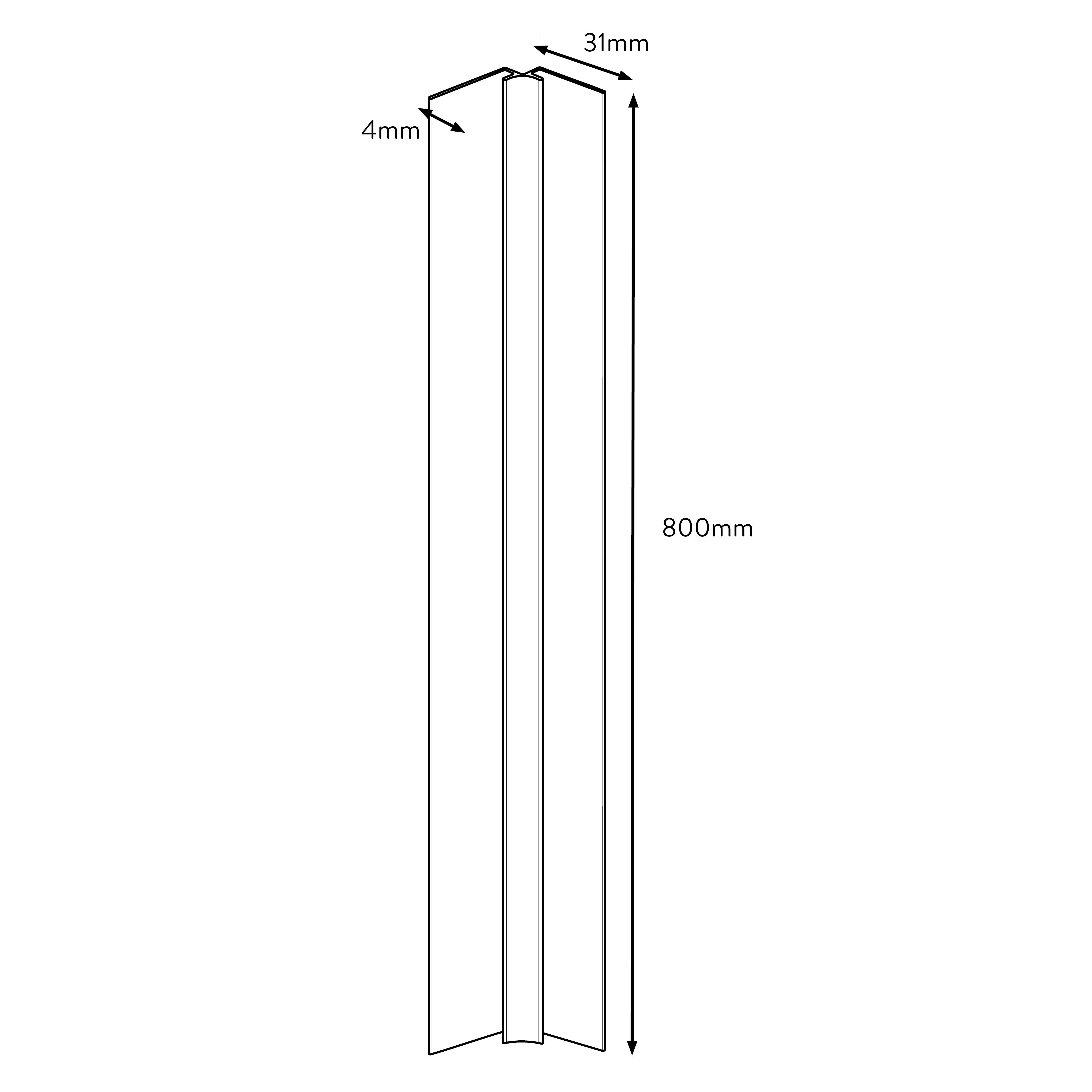 Splashwall Panel internal corner joint (L)800mm (W)31mm (T)4mm - Gloss silver effect