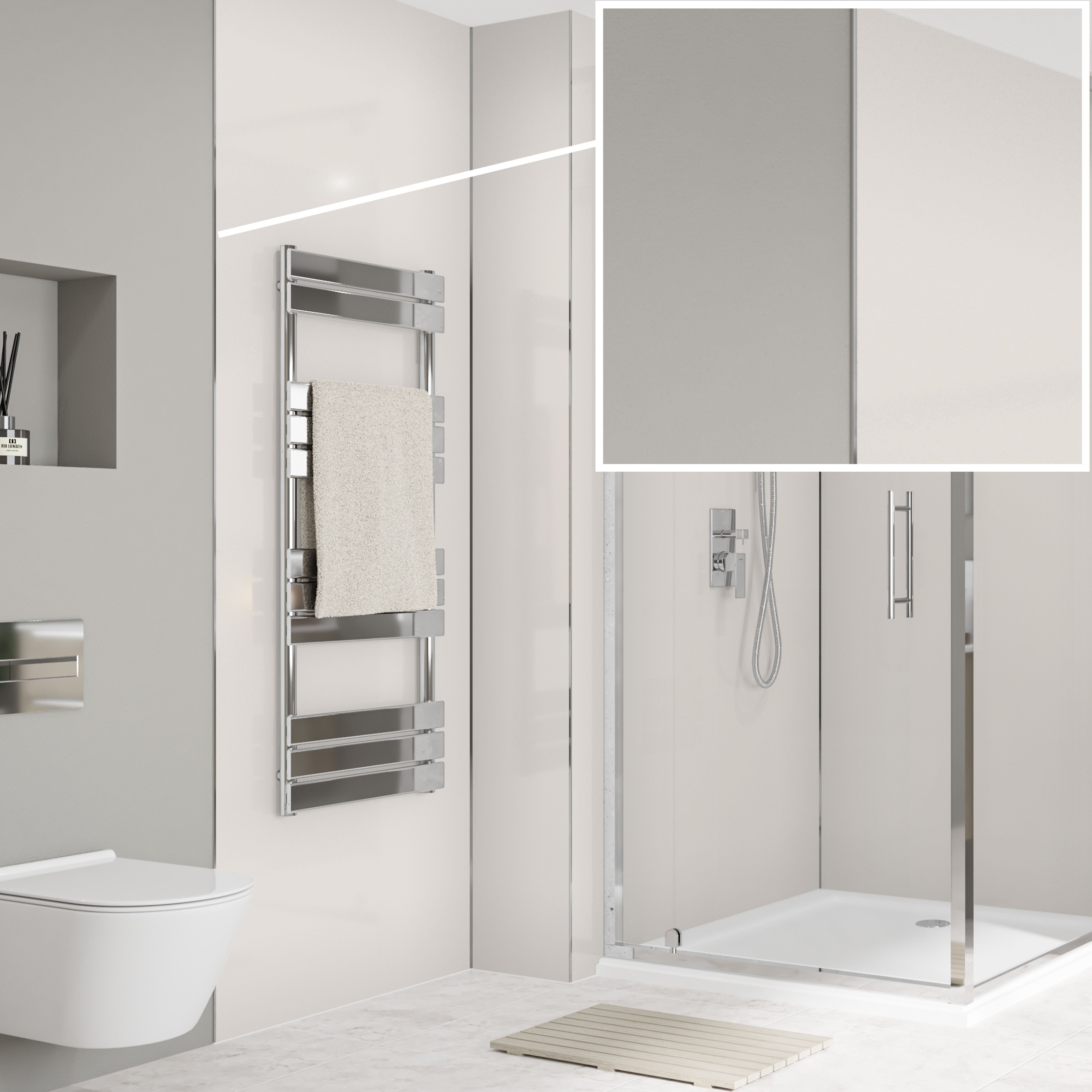 Splashwall Polished Panel end cap (L)2440mm (W)31mm (T)4mm - Silver effect