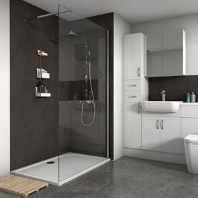 Splashwall Silver oxide Laminate Panel (W)120cm x (H)242cm x (D)11mm