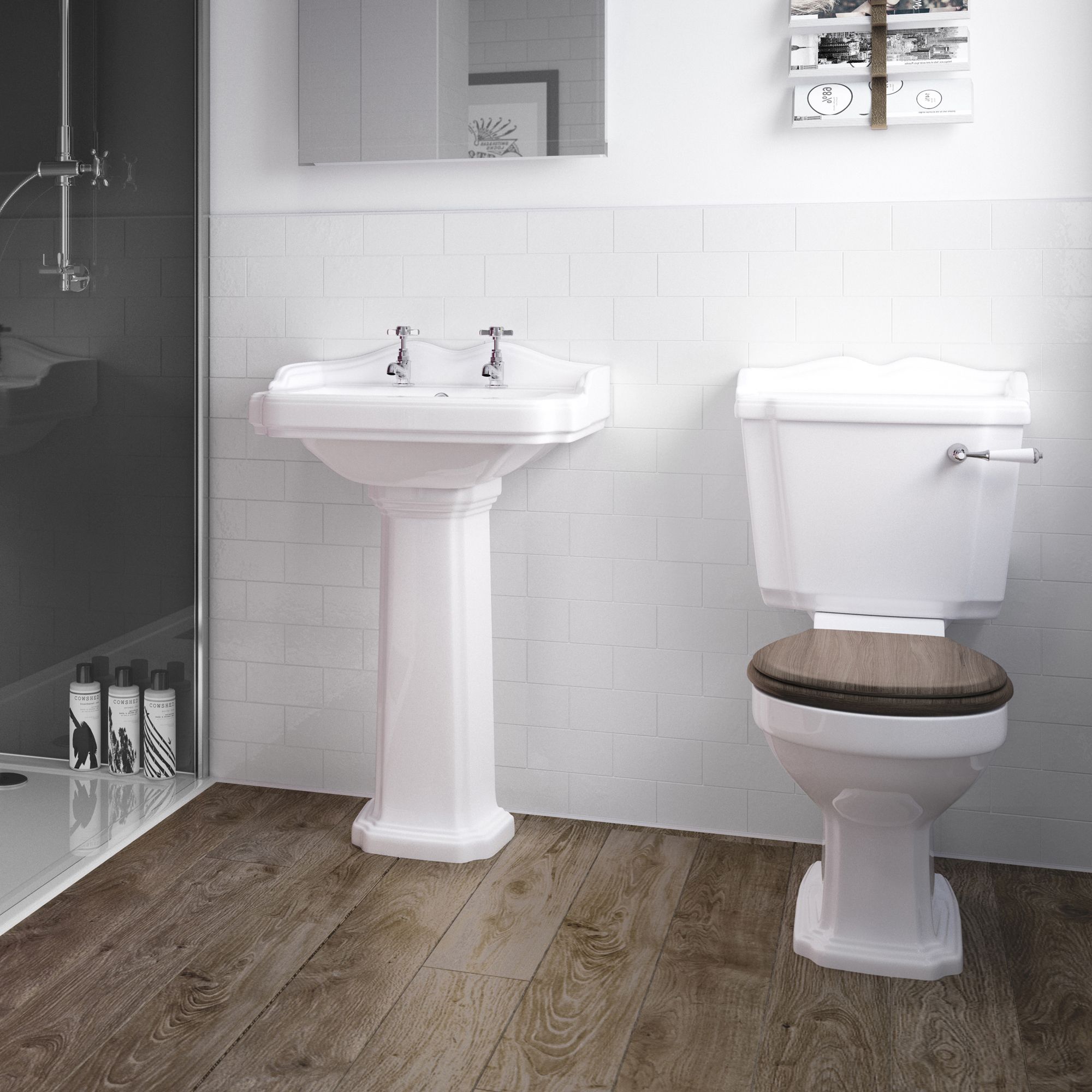 Splashwall White Tile effect 2 panel Composite Bathroom Wall panel kit ...