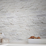 Splitface White Semi-gloss Patterned Natural stone Wall Tile, Pack of 12, (L)400mm (W)150mm